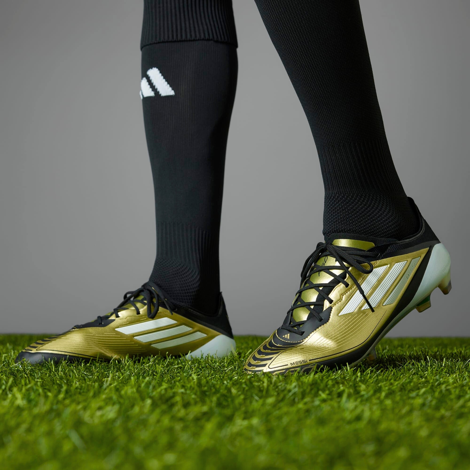 adidas F50 Elite Messi FG Low-Top Soccer Cleats - Gold Metallic / Cloud White / Core Black