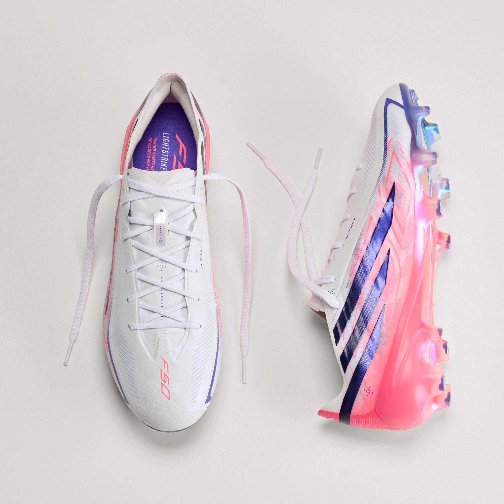 adidas F50 Hyperfast Elite Firm-Ground Low-Top Soccer Cleats - Ftwr White / Solar Purple / Solar Turbo
