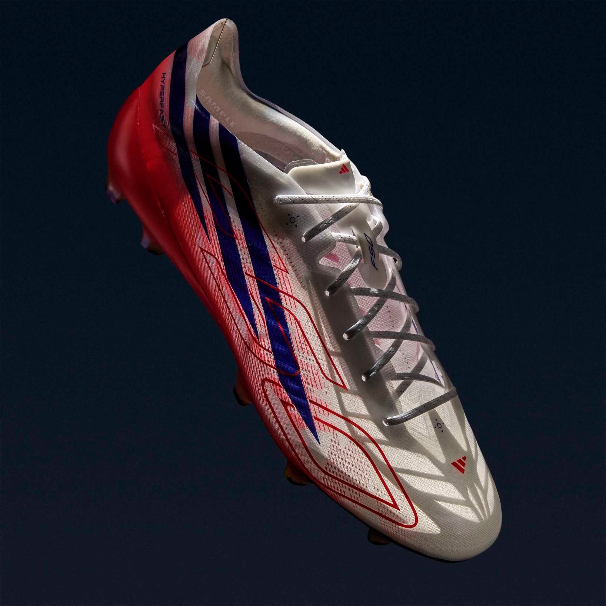 adidas F50 Hyperfast EVO Firm-Ground Low-Top Soccer Cleats - Cloud White / Solar Purple / Solar Turbo