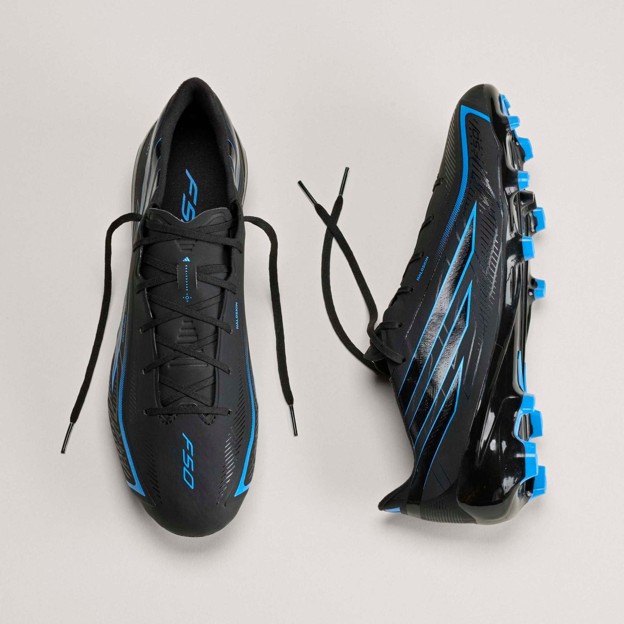 adidas F50 Hyperfast League Firm-Ground Low-Top Soccer Cleats - Core Black / Core Black / Lucid Ray Blue