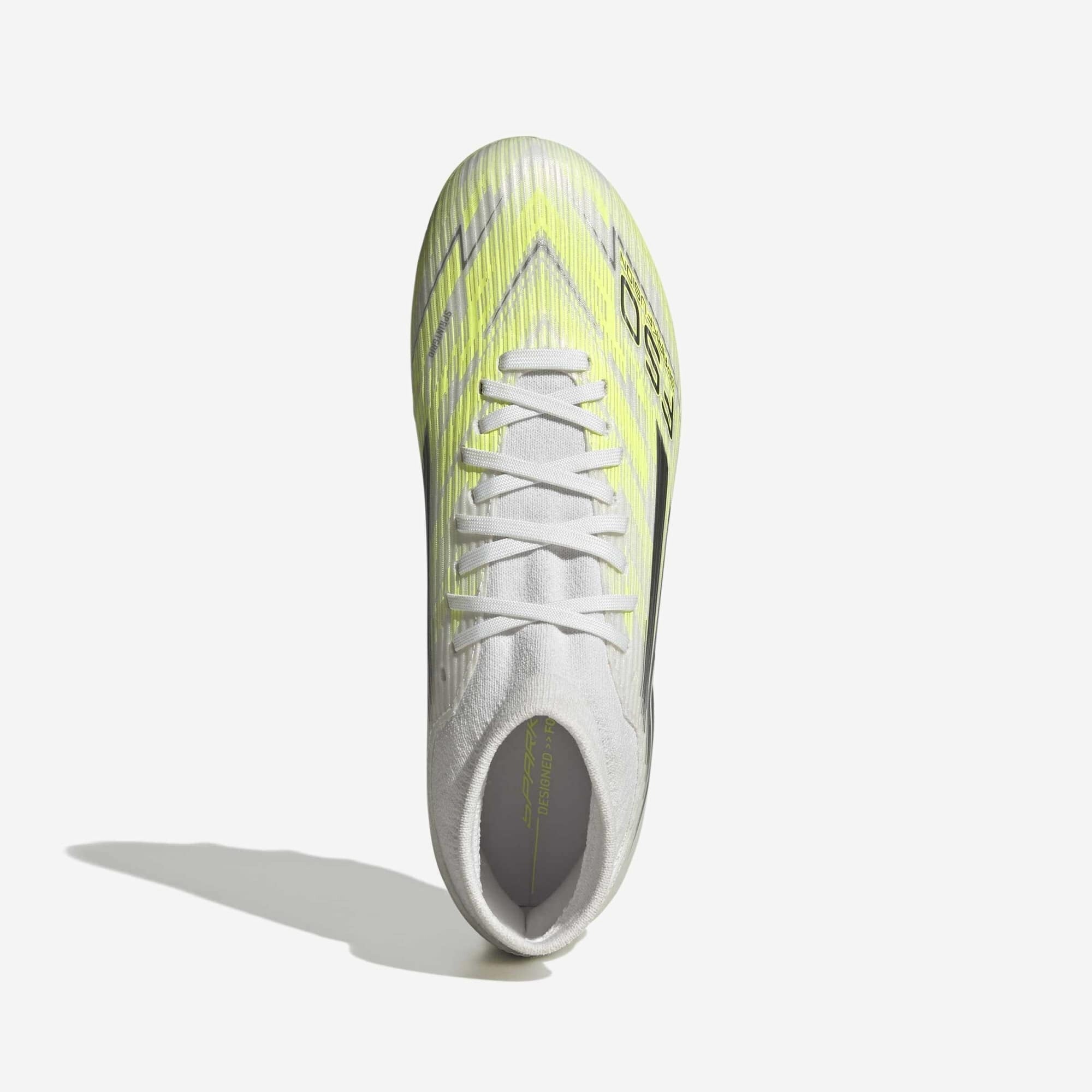 adidas F50 Sparkfusion League Mid Cut (Women's) Firm Ground/Artificial Grass Soccer Cleats - Cloud White / Iron Metallic / Hi-Res Yellow