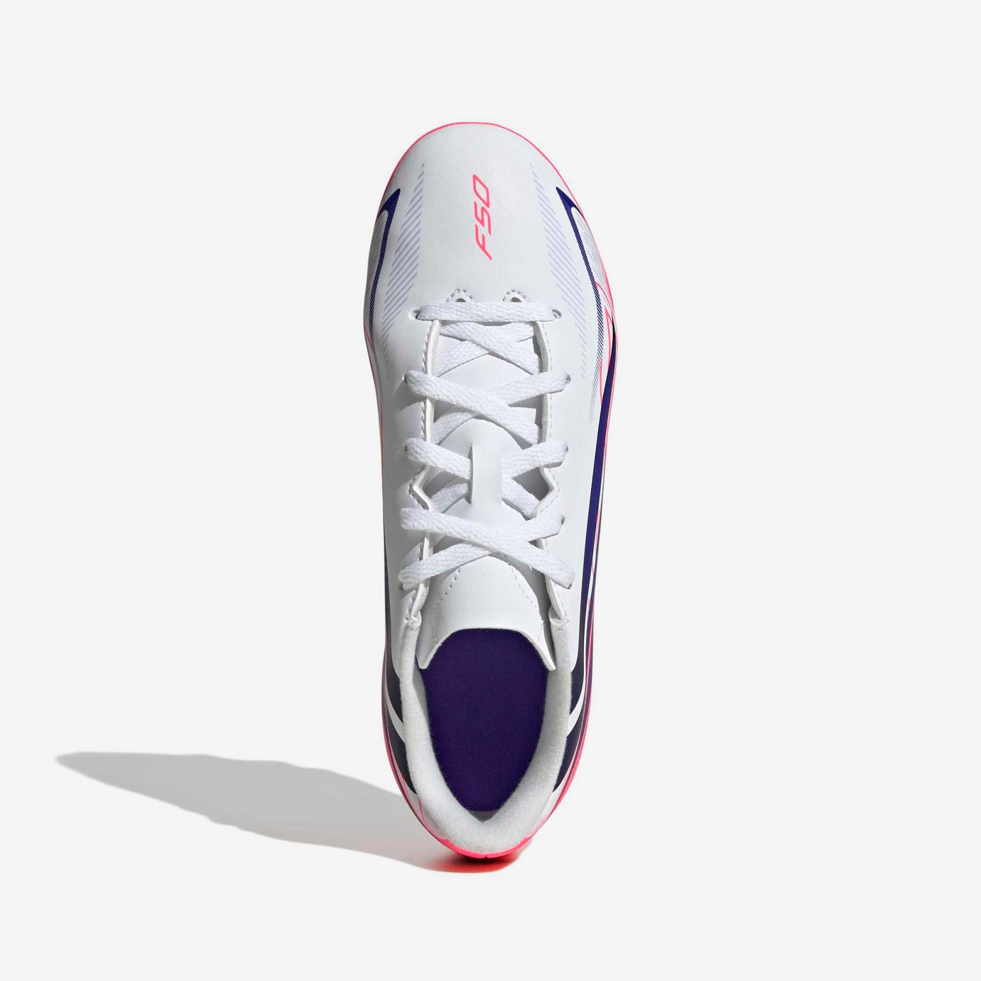 adidas Jr. F50 Hyperfast Club Big Kids' Firm/Multi-Ground Low-Top Soccer Cleats - Ftwr White / Solar Purple / Solar Turbo