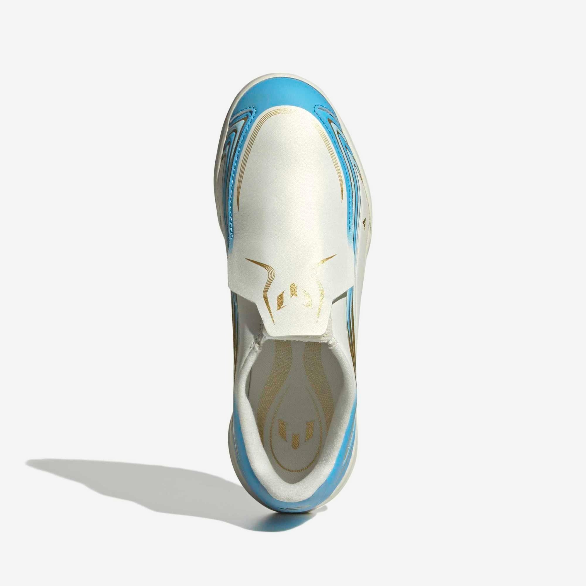 adidas Jr. F50 Messi League Laceless Big Kids Turf Low-Top Soccer Shoes - Ivory / Semi Blue Burst / Icey Blue