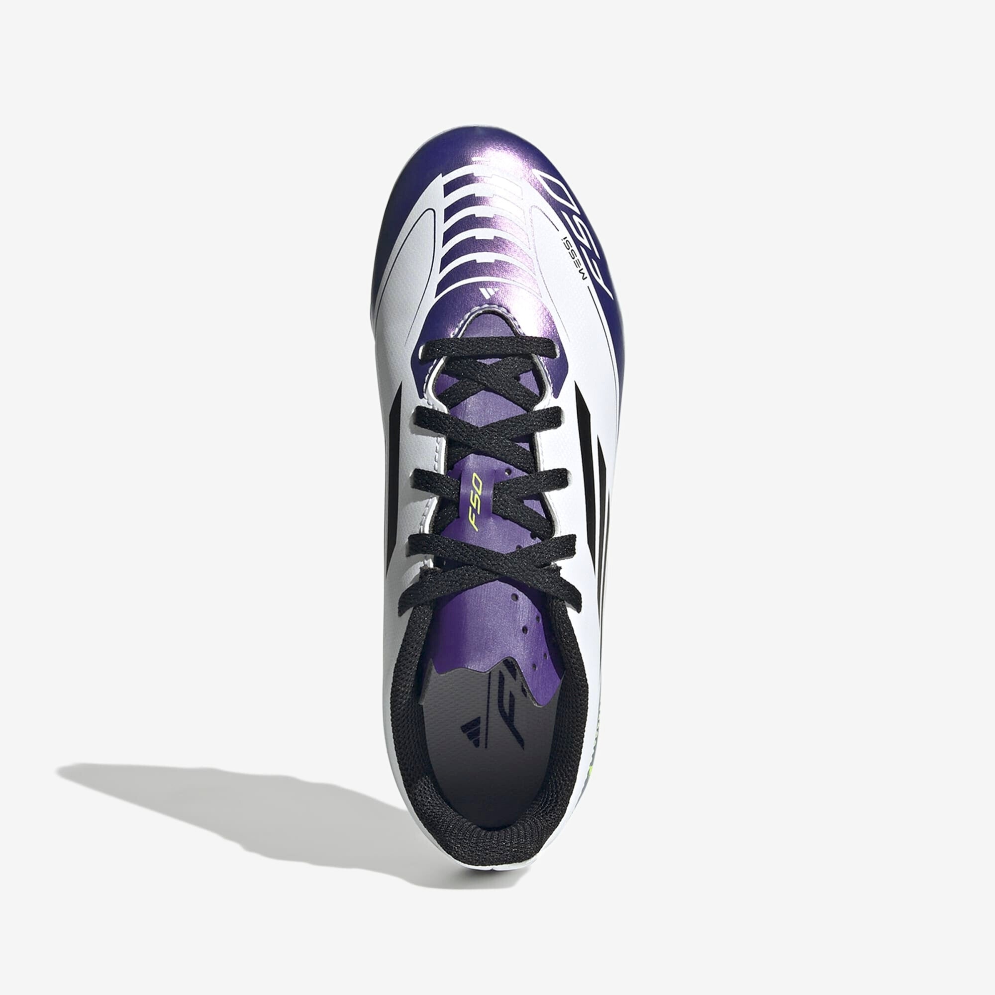 adidas Jr. Messi F50 Club Little/Big Kids' MG Low-Top Soccer Cleats - White / Core Black / Unity Purple