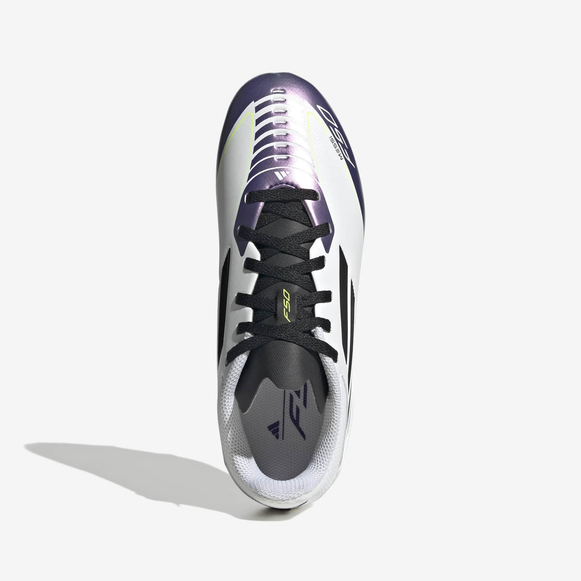 adidas Jr. Messi F50 League Big Kids' Firm/Multi-Ground Low-Top Soccer Cleats - Cloud White / Core Black / Purple