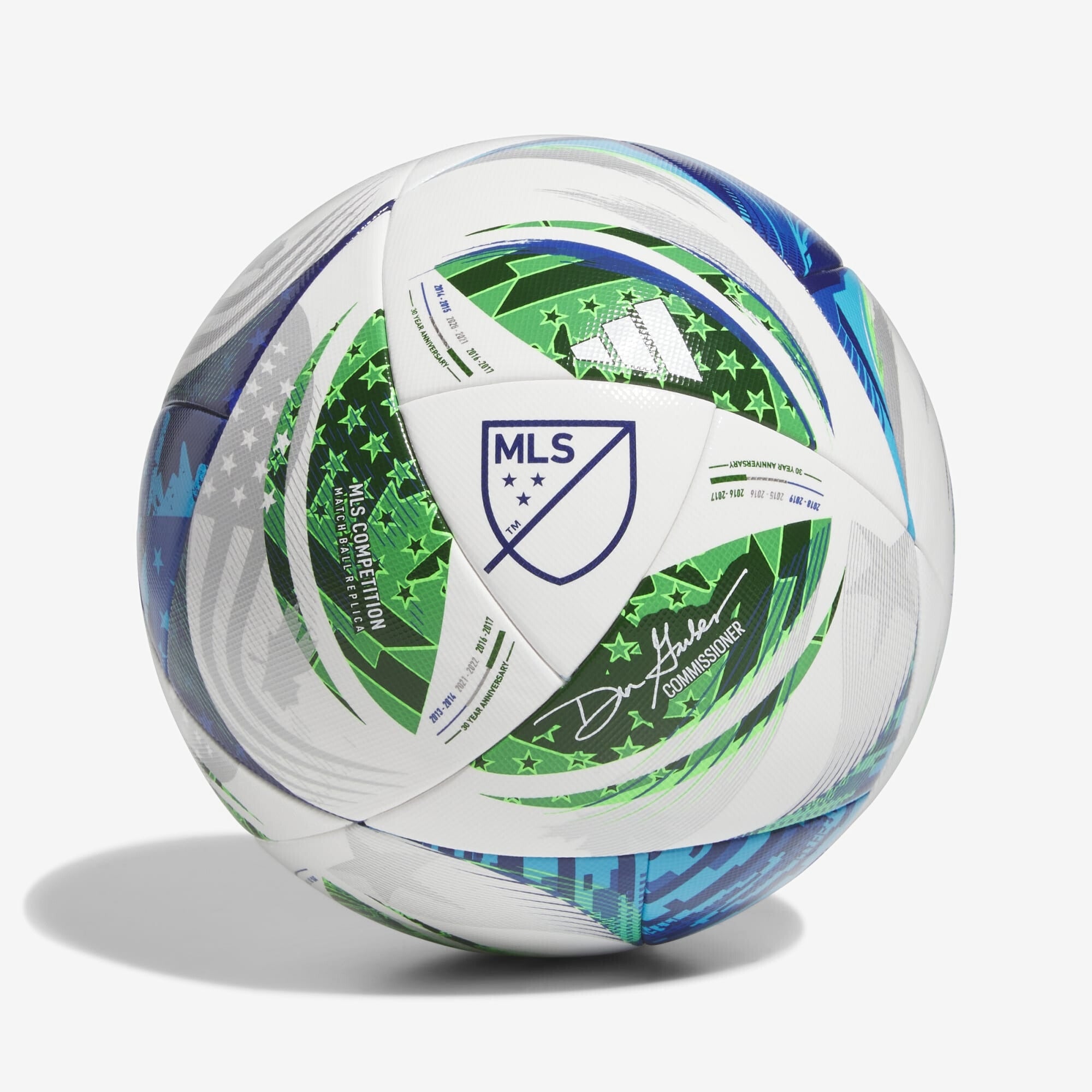 adidas MLS 2025 Competition NFHS Soccer Ball - White / Green / Solar Blue / Glory Blue