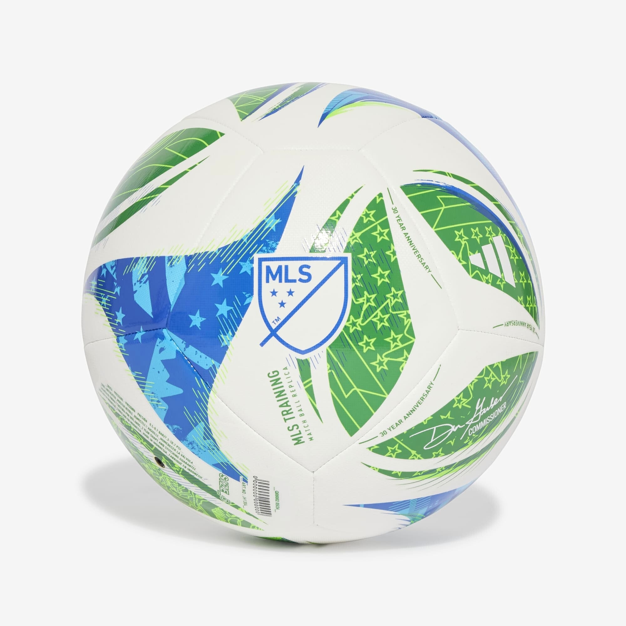 adidas MLS 25 Training Soccer Ball - White / Green / Glow Blue / Solar Blue