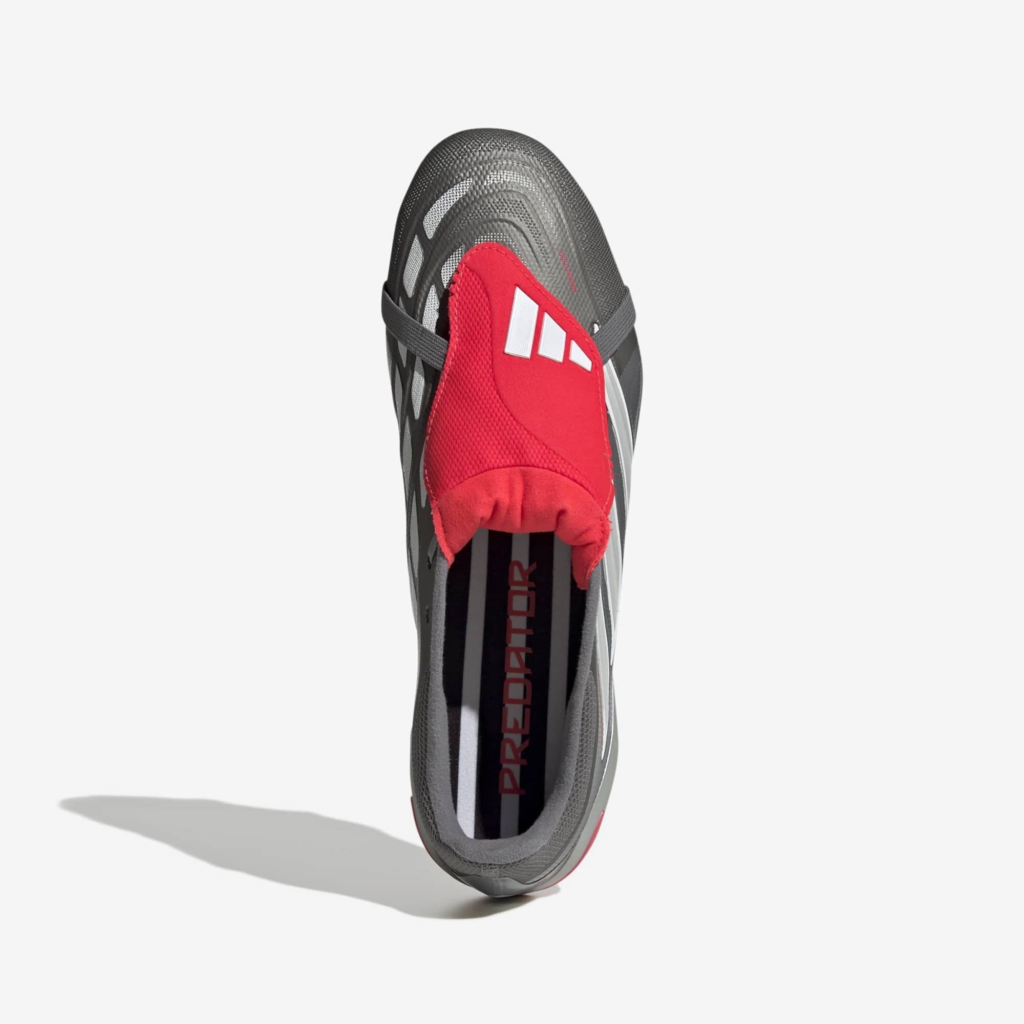 adidas Predator League Fold-Over Tongue Firm-Ground Low-Top Soccer Cleats - Iron Metallic / Zero Metalic / Lucid Red