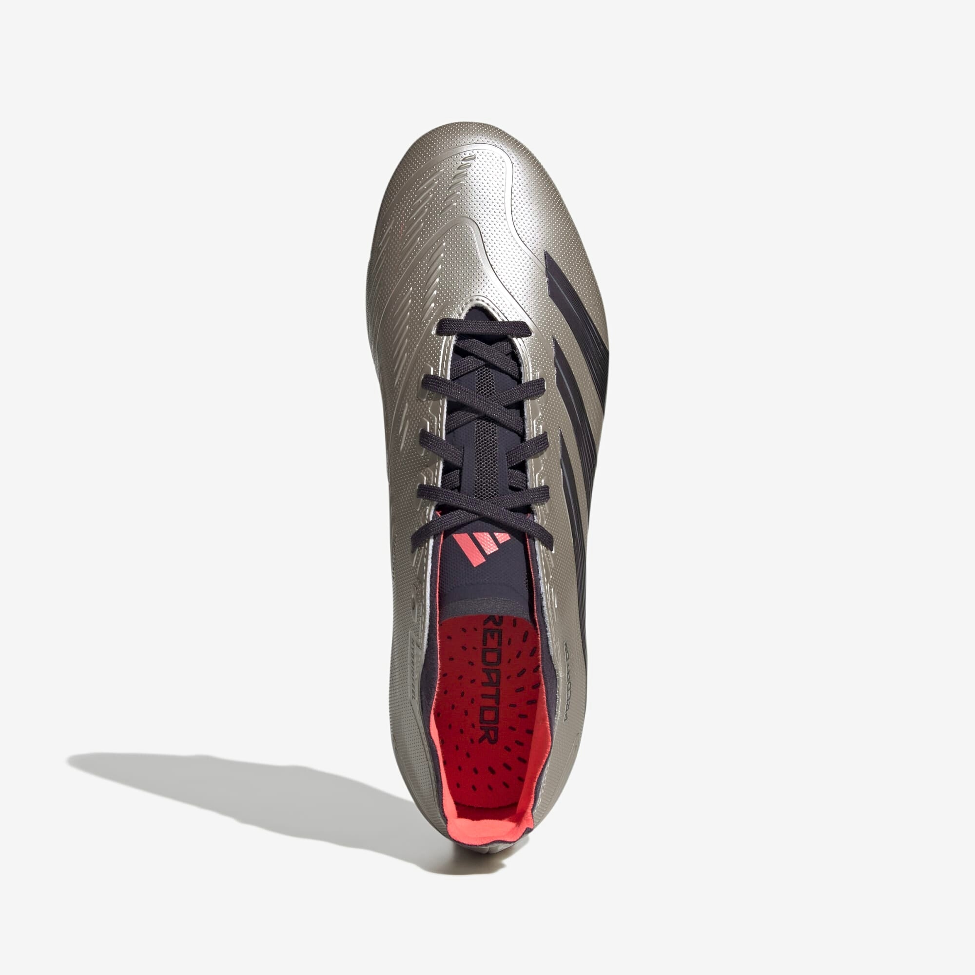 adidas Predator League FG Low-Top Soccer Cleats - Platinum Metallic / Aurora Black / Turbo