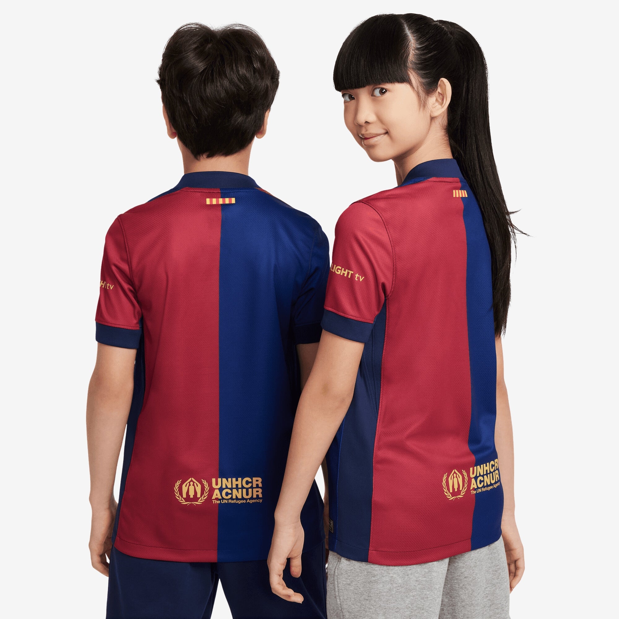 Nike FC Barcelona 2024/25 Stadium Home Big Kids' Dri-FIT Soccer Replica Jersey - Deep Royal Blue/Noble Red/Club Gold