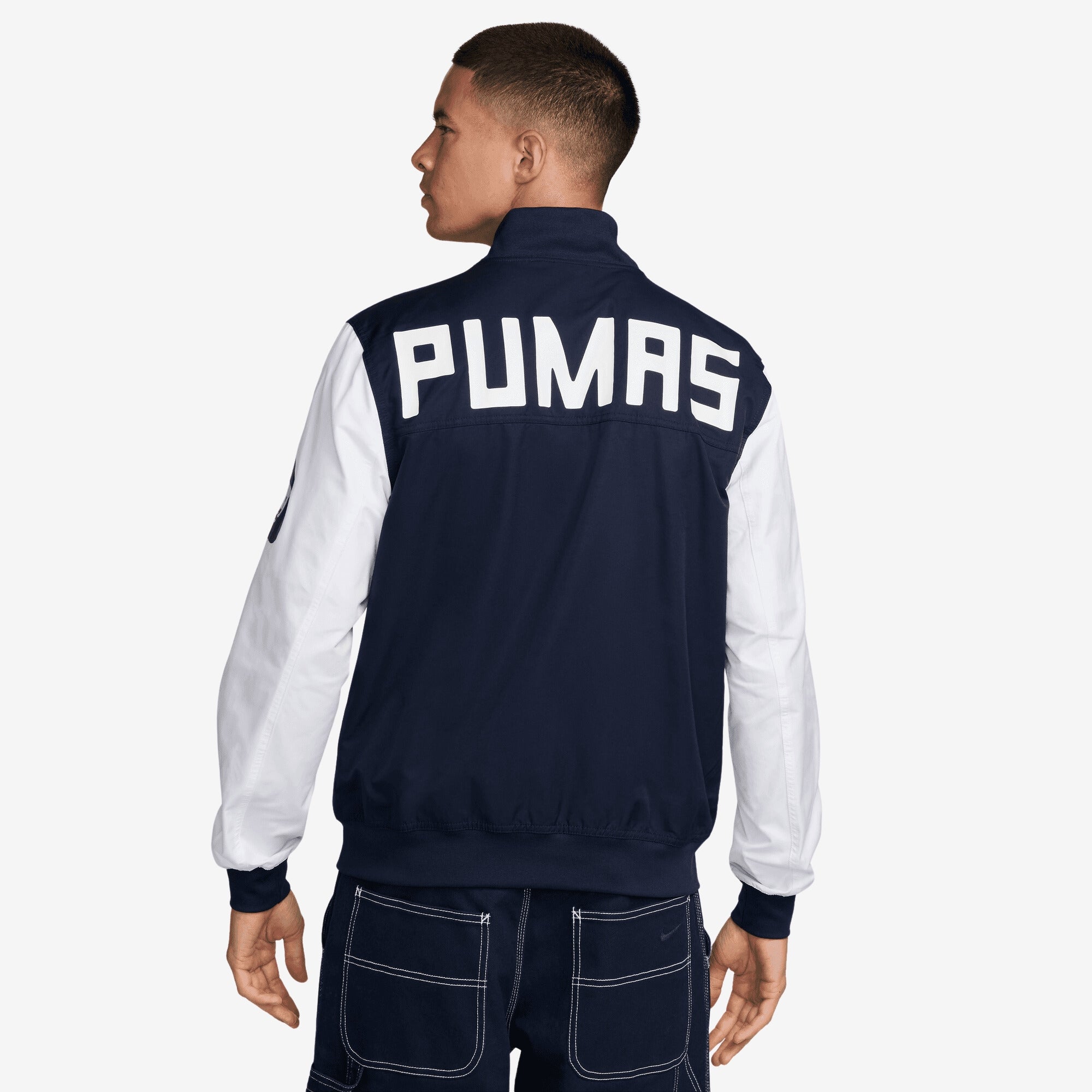 Nike Pumas UNAM Sport Essentials Men's Soccer Woven Unlined Bomber Jacket - Obsidian/White/White