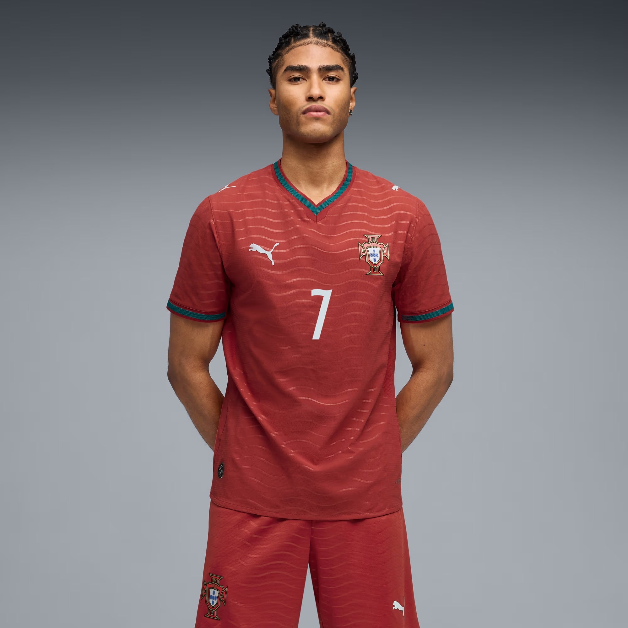PUMA Portugal 2026 Match Home Ronaldo Men's Soccer Authentic Jersey - Club Red-Green Lagoon