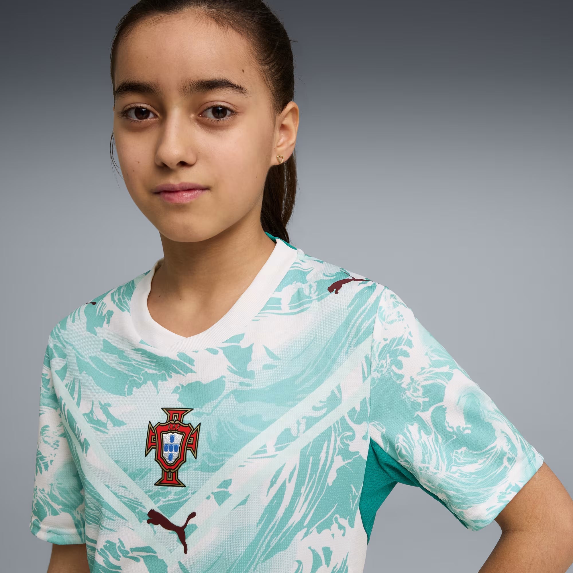 PUMA Portugal 2026 Stadium Away Big Kids' Soccer Jersey - PUMA White-Green Lagoon