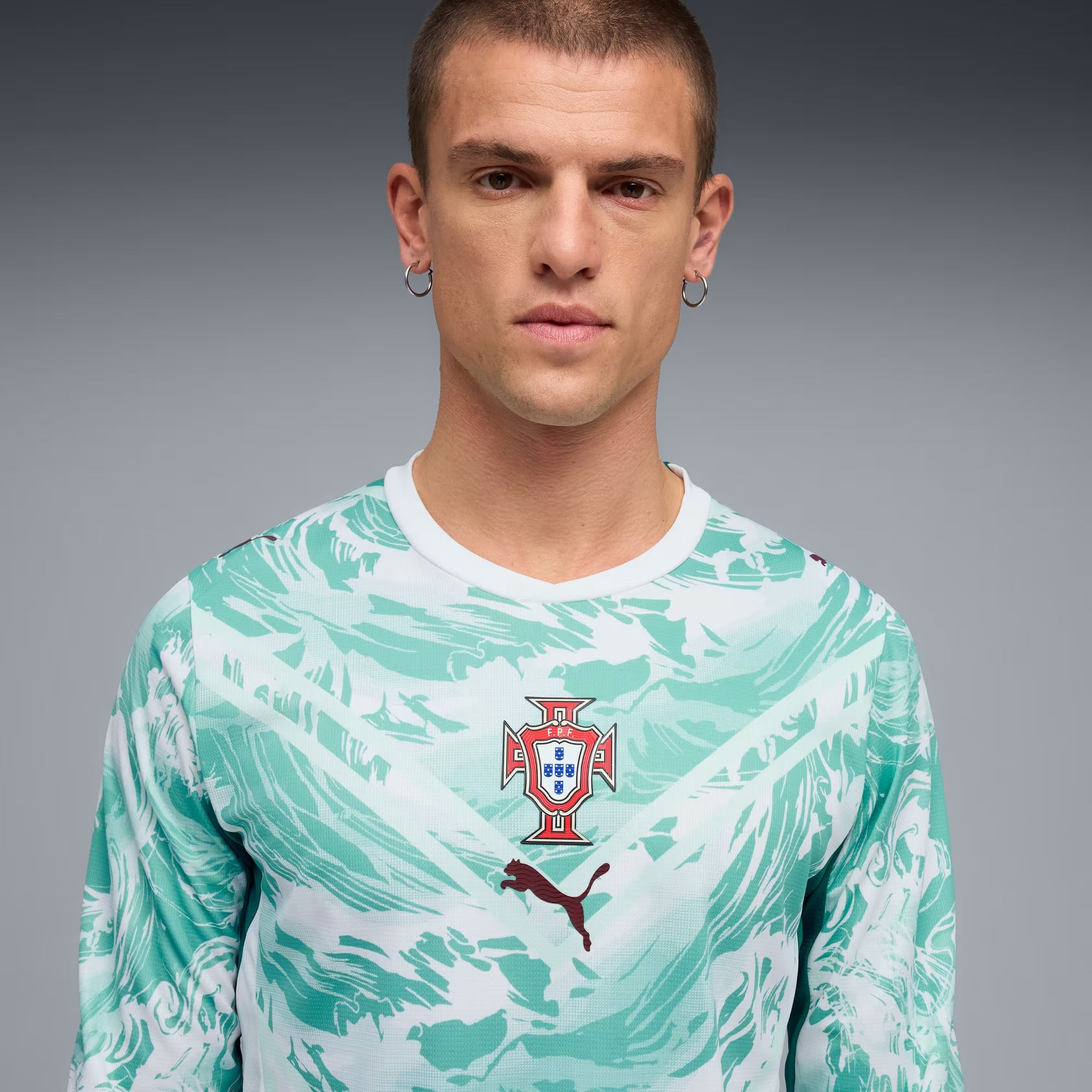 PUMA Portugal 2026 Stadium Away Men's Soccer Long-Sleeve Jersey - PUMA White-Green Lagoon