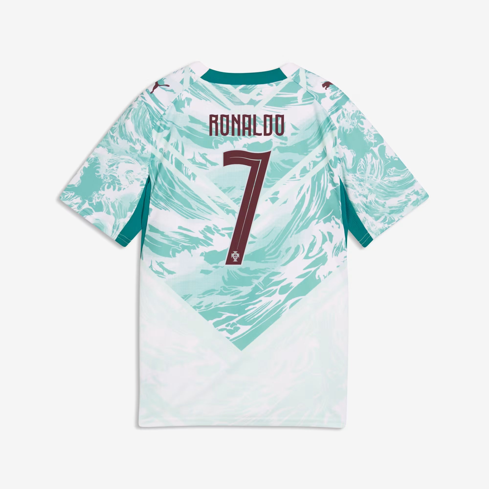 PUMA Portugal 2026 Stadium Away Ronaldo Big Kids' Soccer Jersey - PUMA White-Green Lagoon