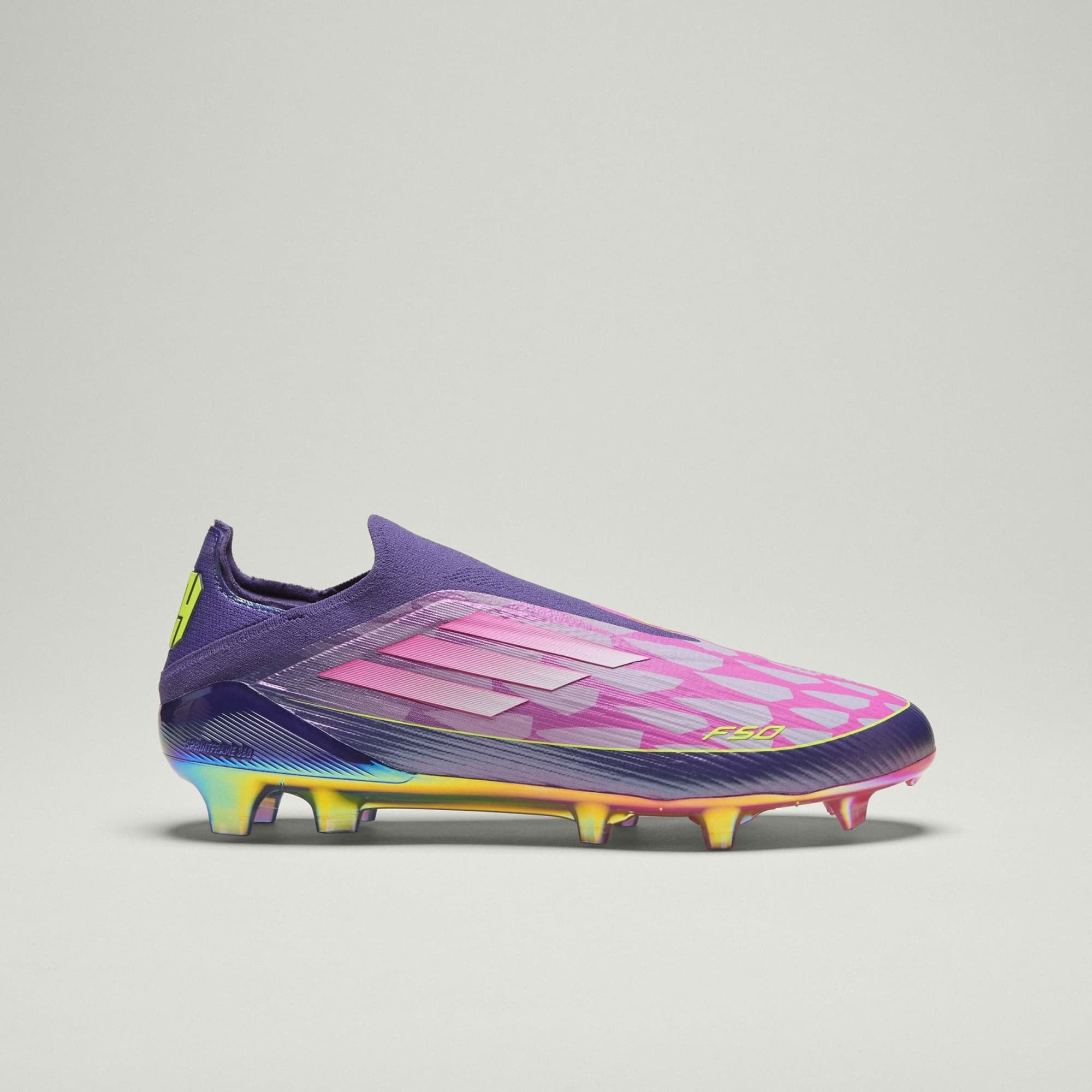 adidas F50 Elite LY Laceless Firm-Ground Low-Top Soccer Cleats - Purple / Cloud White / Lucid Lemon