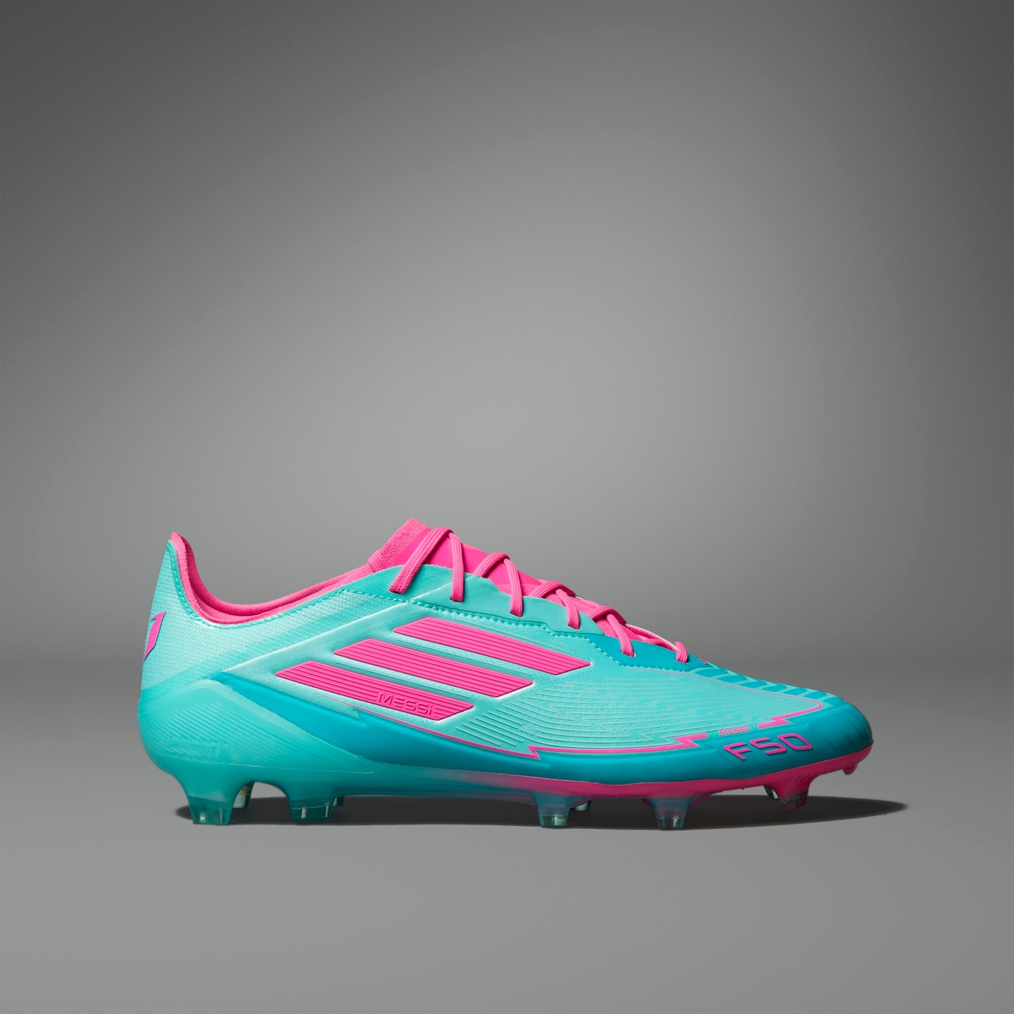 adidas F50 Elite Messi FG Low-Top Soccer Cleats - Flash Aqua / Lucid Pink / Lucid Cyan