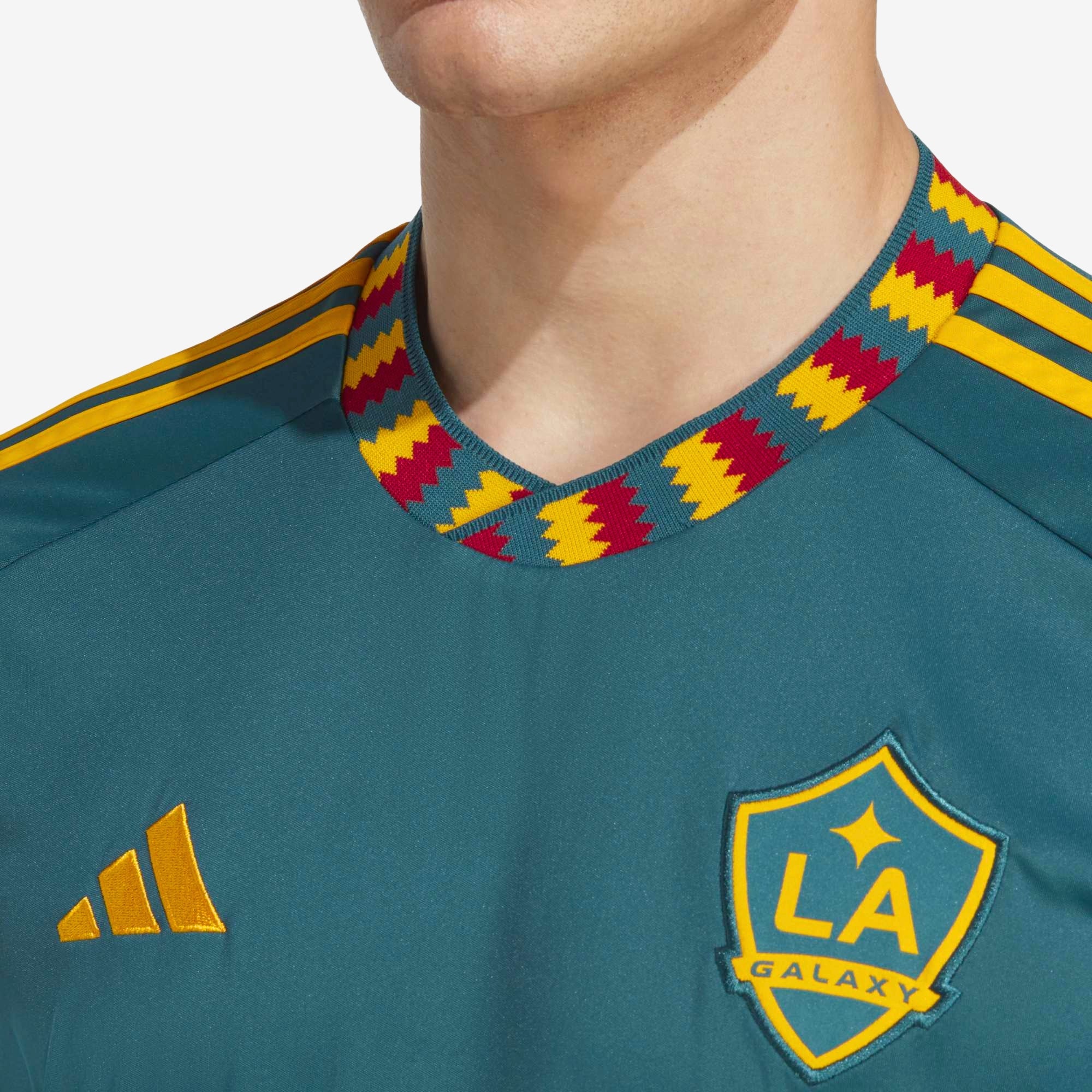 adidas LA Galaxy 2023/24 Stadium Away Men's Soccer Jersey - Mystery Green / Team Collegiate Gold