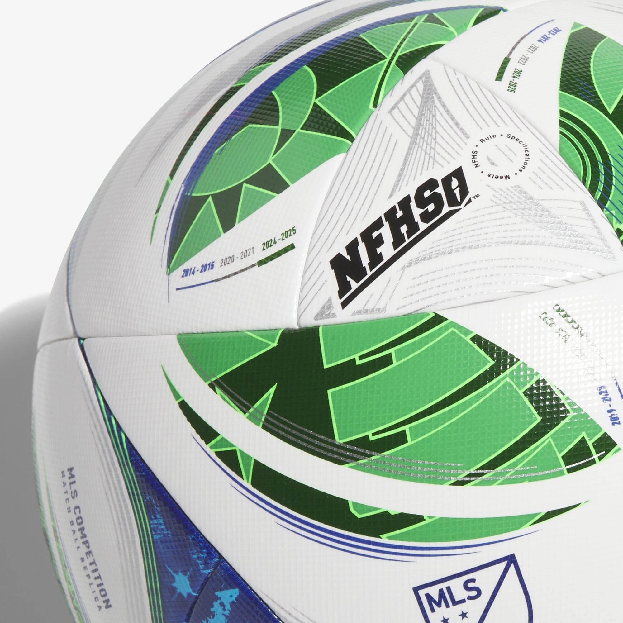 adidas MLS 2025 Competition NFHS Soccer Ball - White / Green / Solar Blue / Glory Blue