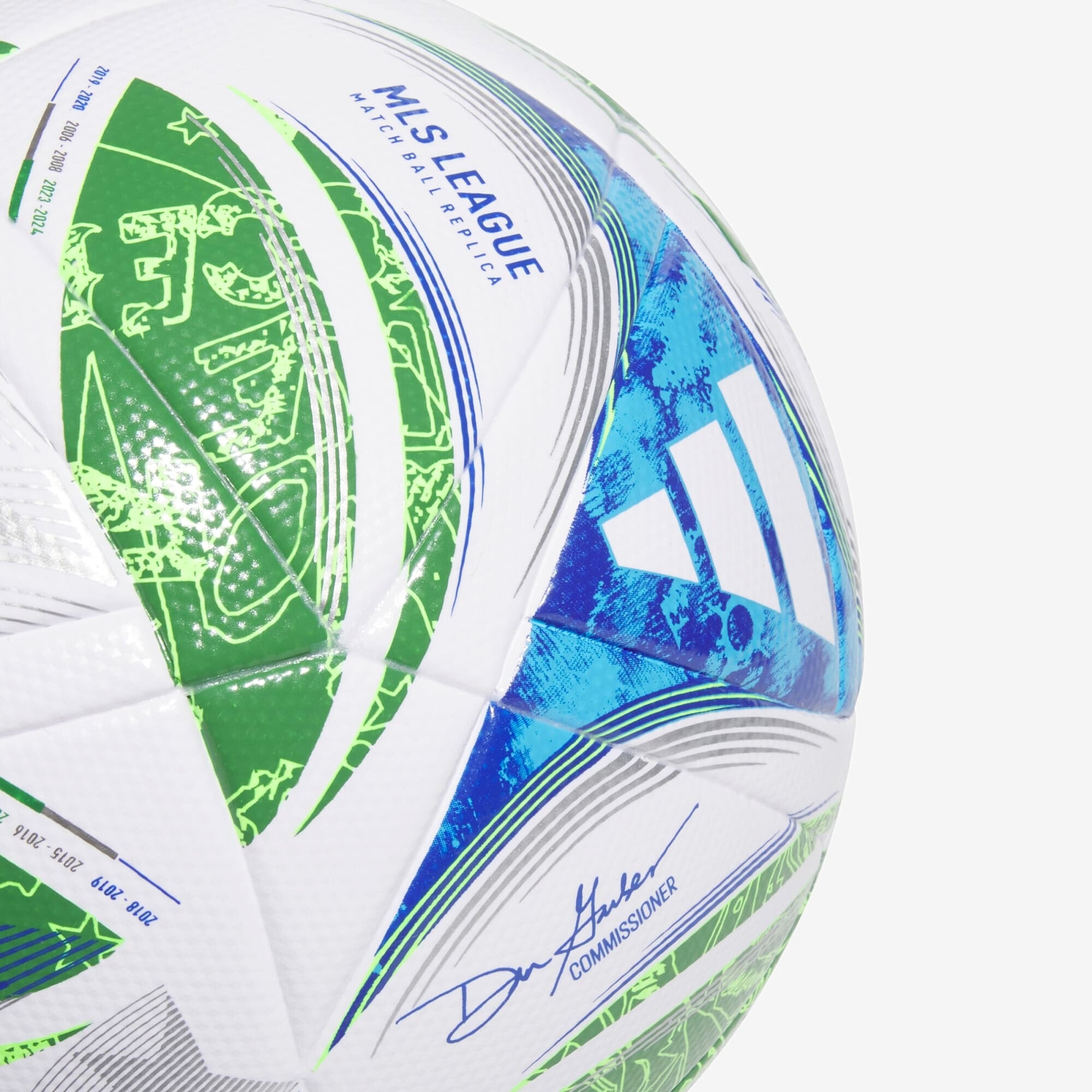 adidas MLS 25 NFHS League Soccer Ball - White / Green / Glow Blue / Solar Blue