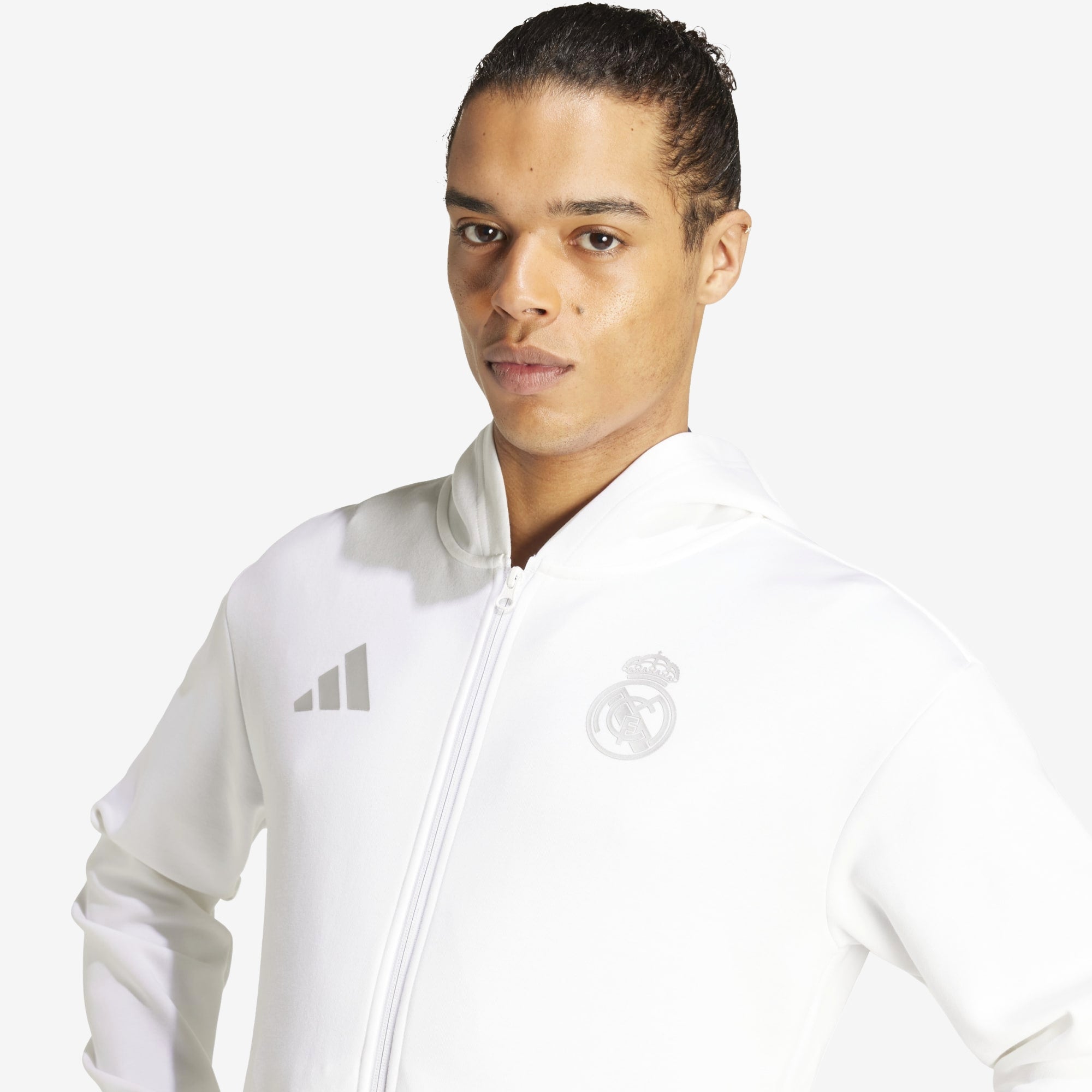 adidas Real Madrid Anthem Men's Soccer Full-Zip Hooded Jacket - White