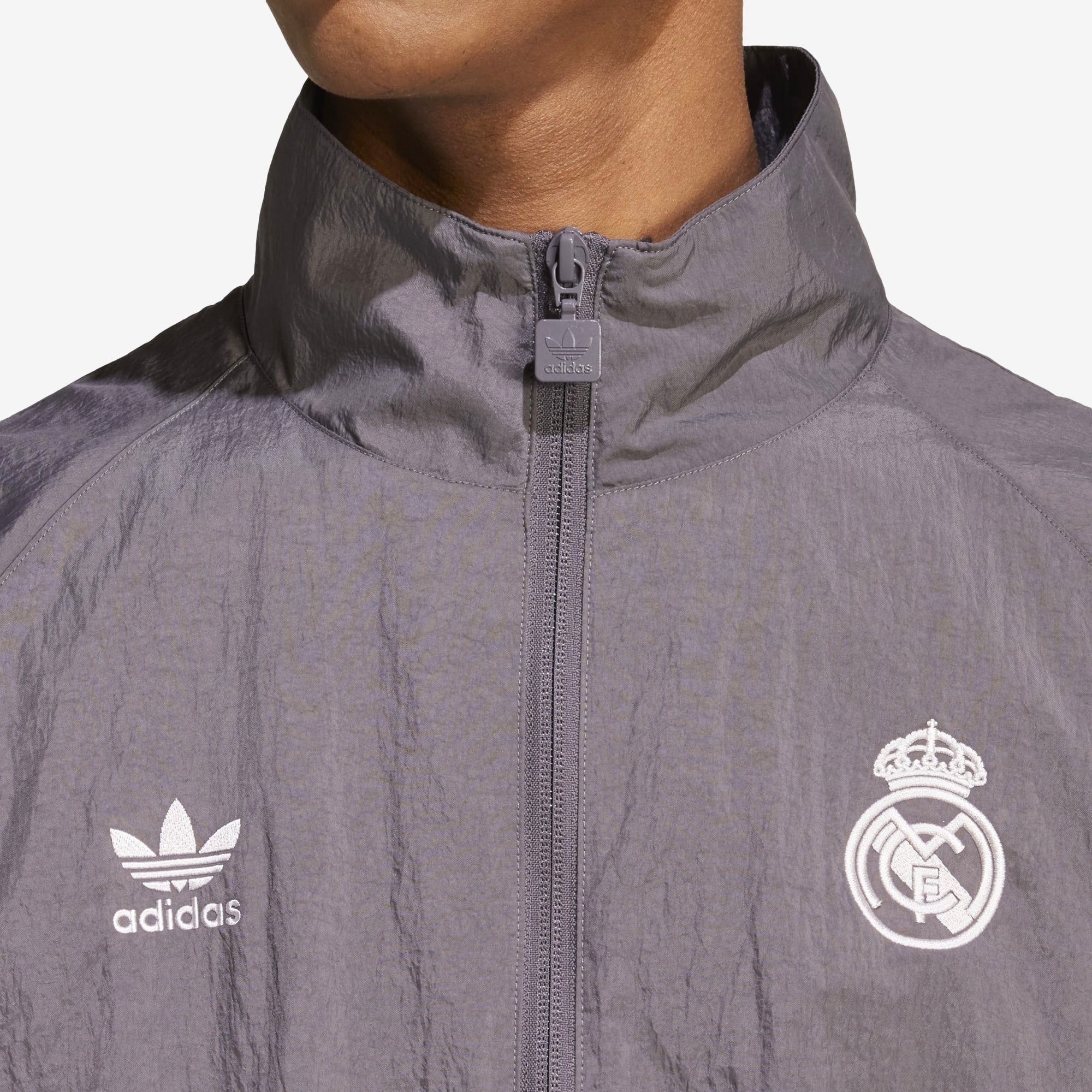 adidas Real Madrid Originals Top Men's Full-Zip Soccer Track Jacket - Charcoal / Grey