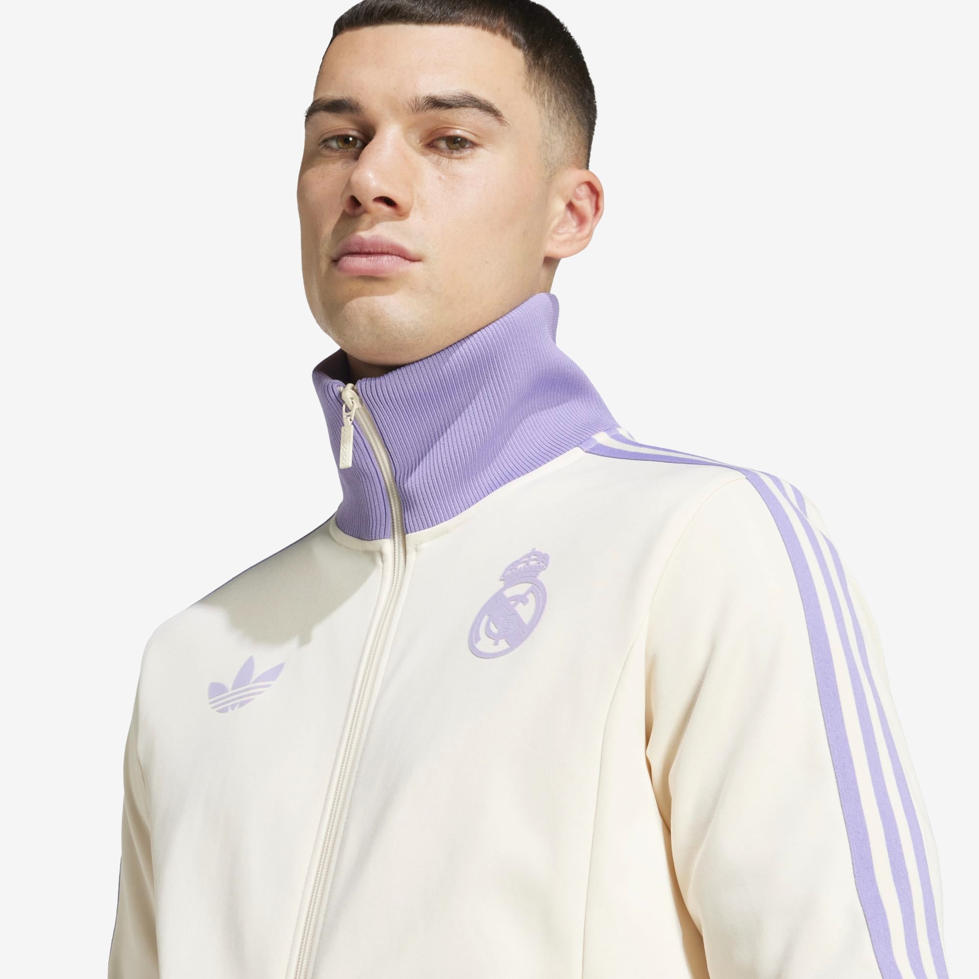 adidas Real Madrid Top Men's Full-Zip Soccer Track Jacket - Wonder White / Magic Lilac