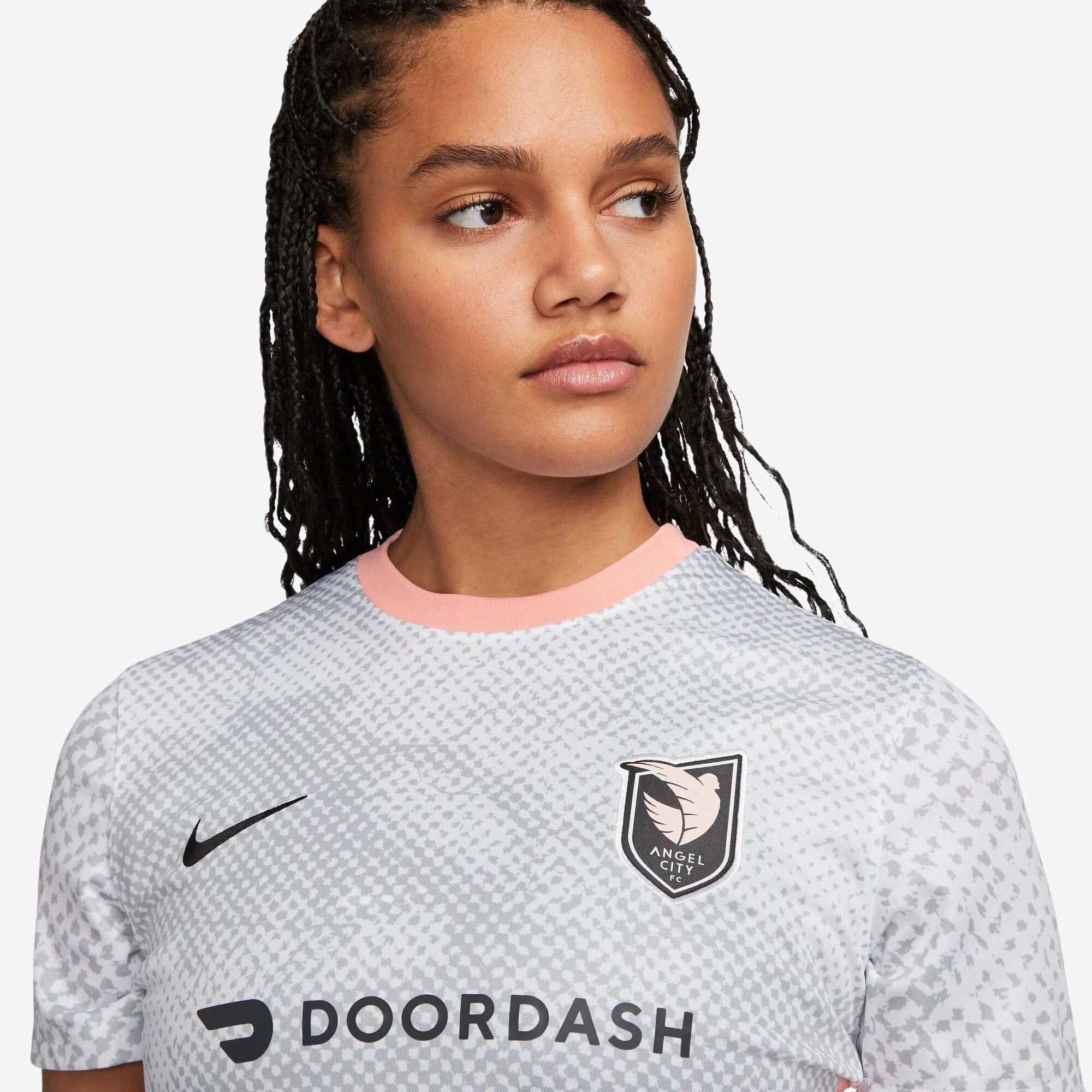 Nike Angel City FC 2023/24 Stadium Away Women's Dri-FIT Soccer Jersey - White/Wolf Grey/Bleached Coral/Dark Smoke Grey