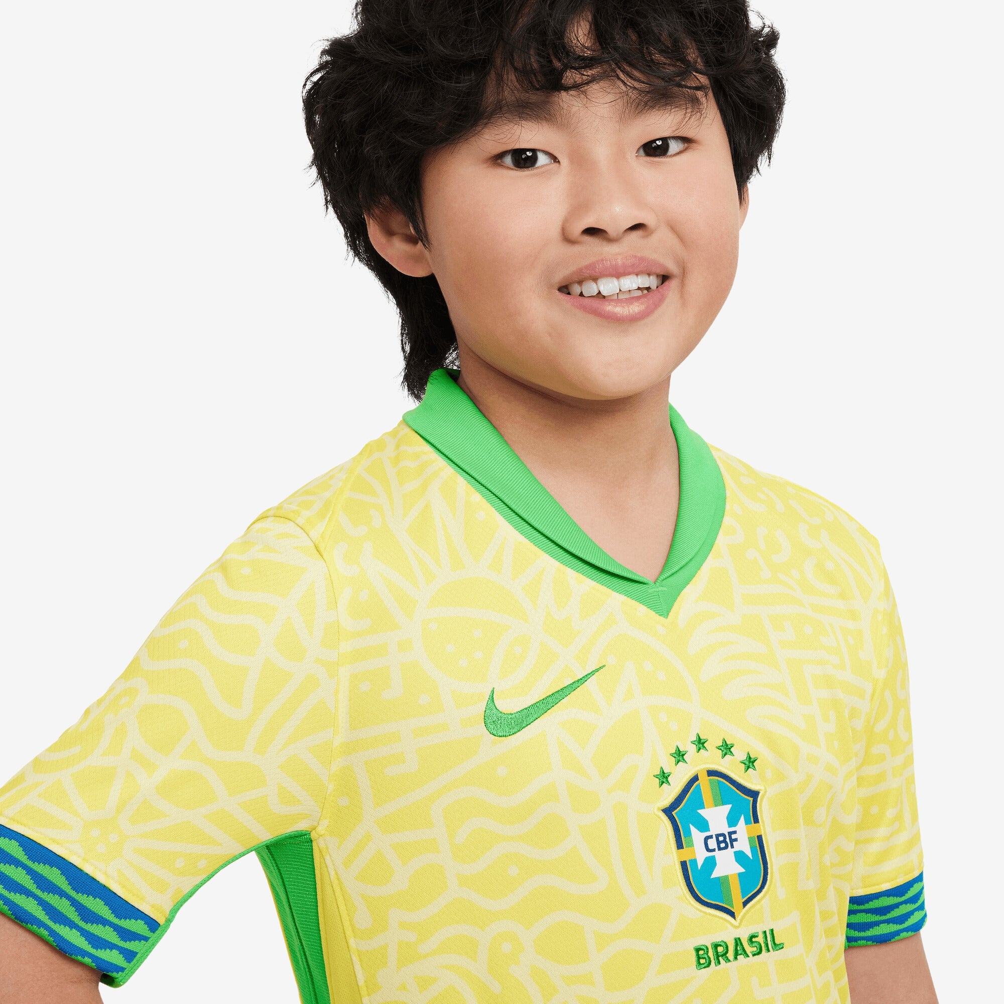 Nike Brazil 2024 Stadium Home Big Kids' Dri-FIT Soccer Replica Jersey - Dynamic Yellow/Lemon Chiffon/Green Spark