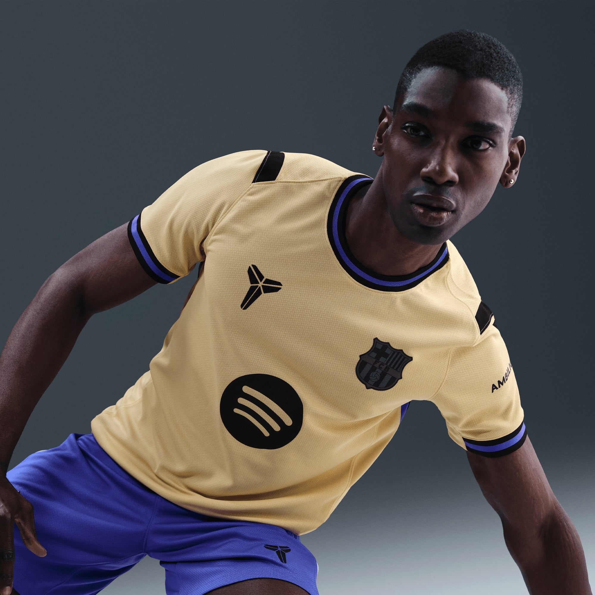 Nike FC Barcelona 2025/26 Stadium Away Men's Kobe Dri-FIT Soccer Replica Jersey - Team Gold/Team Gold/Persian Violet/Black