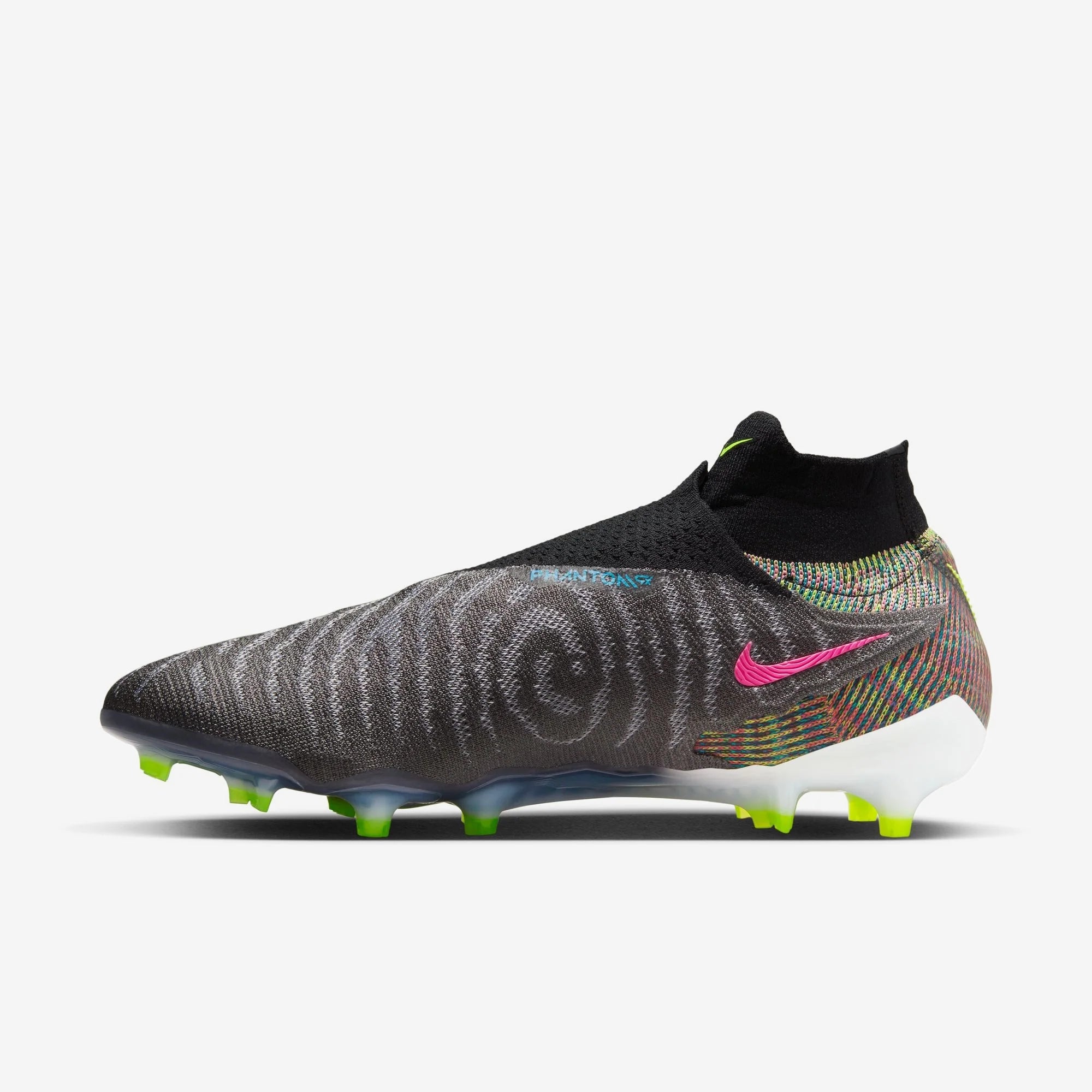 Nike Gripknit Phantom GX Elite DF Fusion FG High-Top Soccer Cleats - Black/White/Blue Glow/Volt