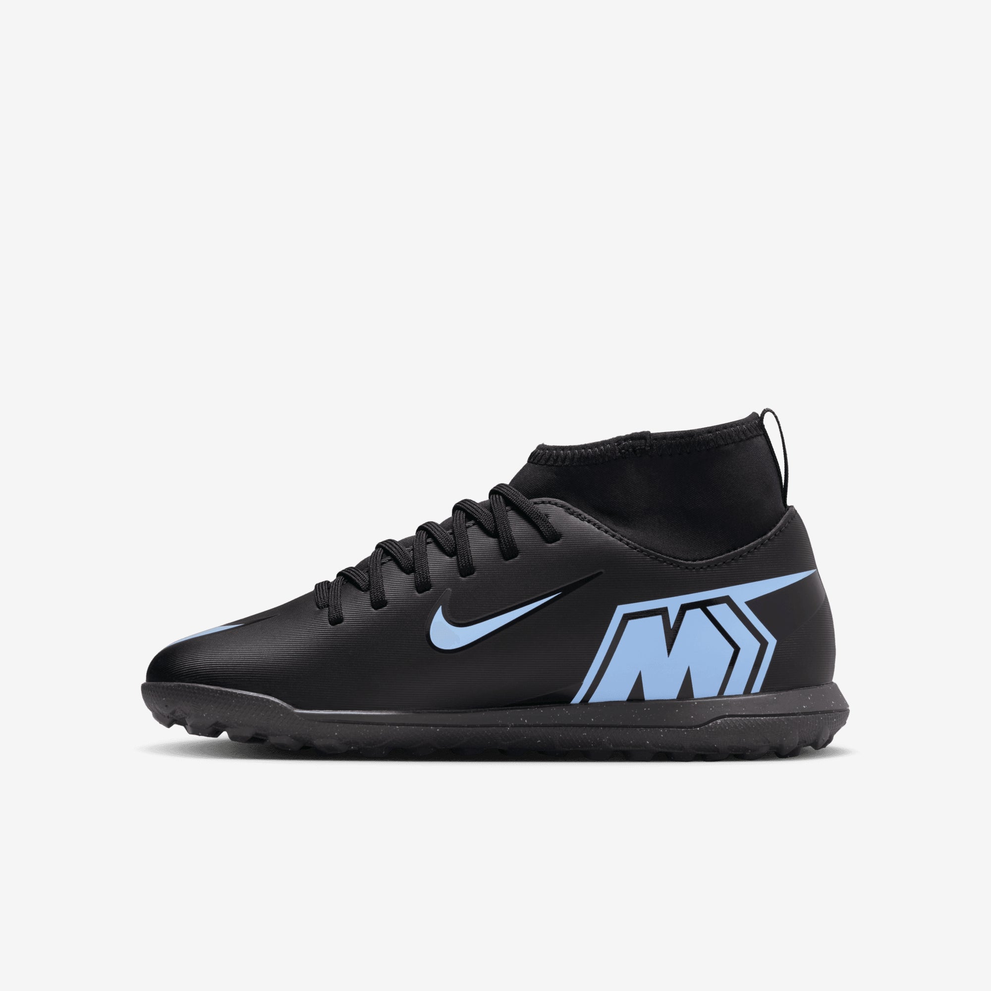Nike Jr. Mercurial Superfly 10 Club Little/Big Kids' Turf High-Top Soccer Shoes - Black/Black