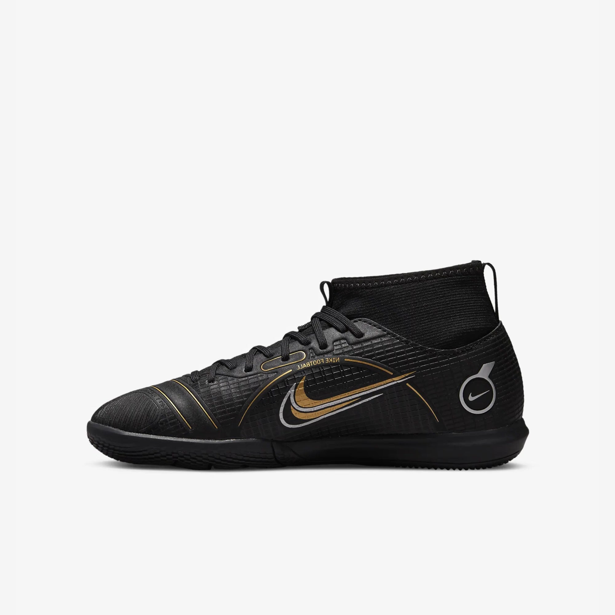 Nike Jr. Mercurial Superfly 8 Academy IC Little/Big Kids' IC High-Top Soccer Shoes - Black/Metallic Silver/Medium Ash/Metallic Gold