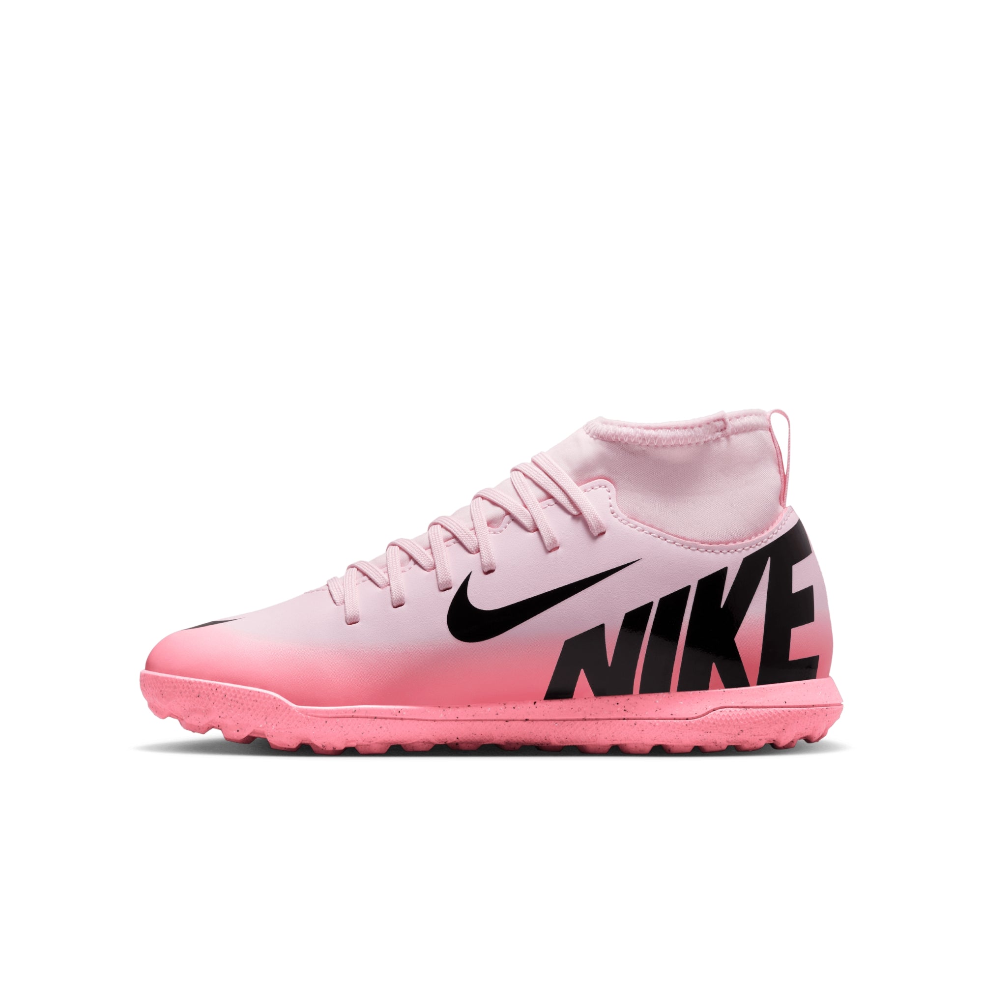 Nike Jr. Mercurial Superfly 9 Club Little/Big Kids' TF High-Top Soccer Shoes - Pink Foam/Black