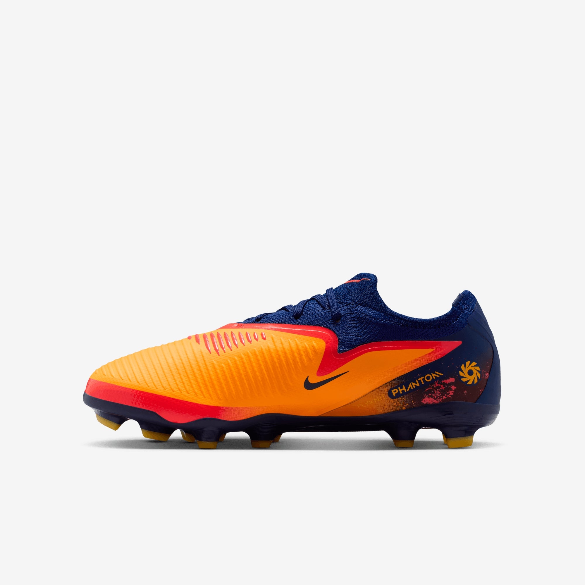 Nike Jr. Phantom 6 Low Pro "Erling Haaland" Big Kids' Multi-Ground Soccer Cleats - Laser Orange/Lemon Venom-Blue Void