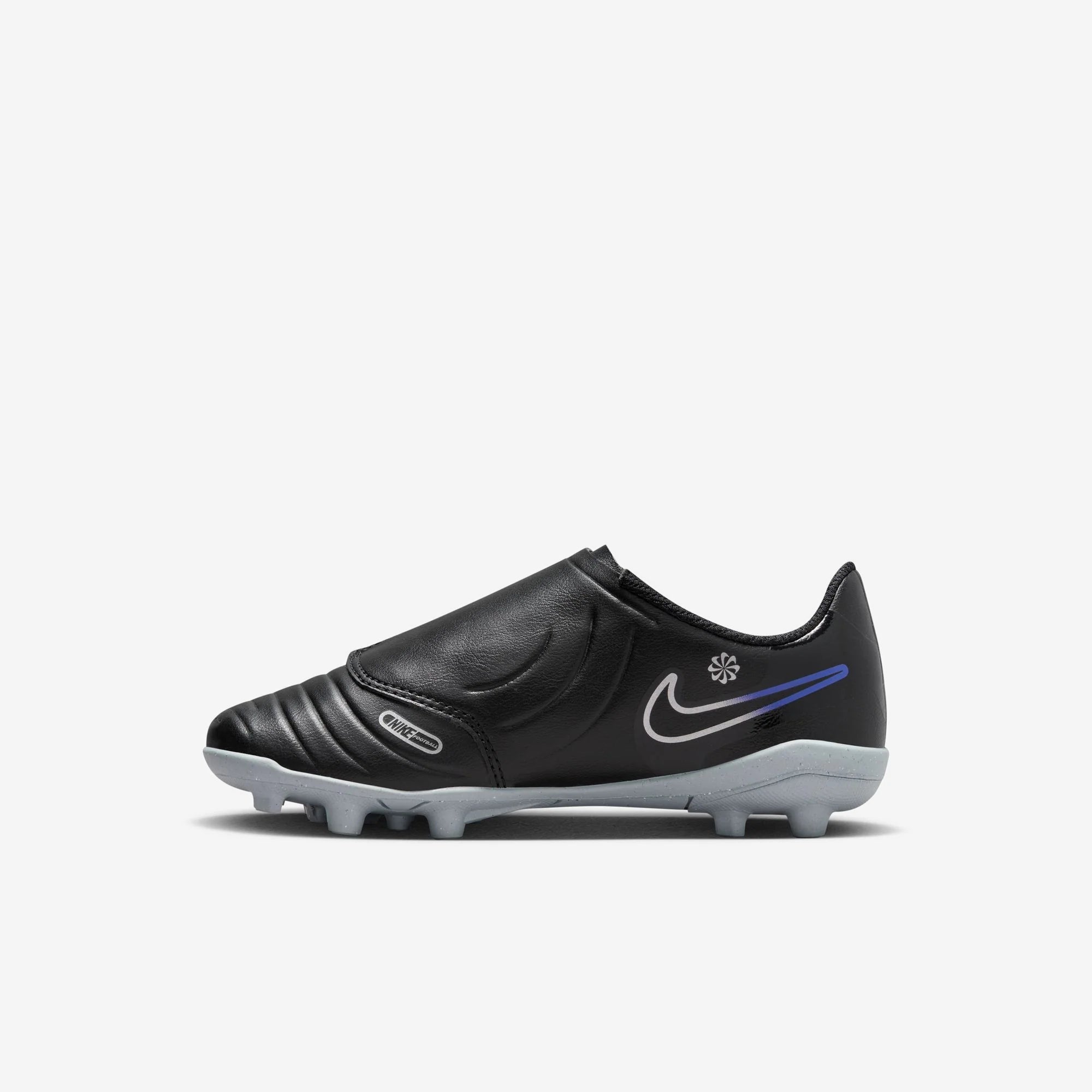 Nike Jr. Tiempo Legend 10 Club Little Kids' MG Low-Top Soccer Cleats - Black/Chrome/Hyper Royal