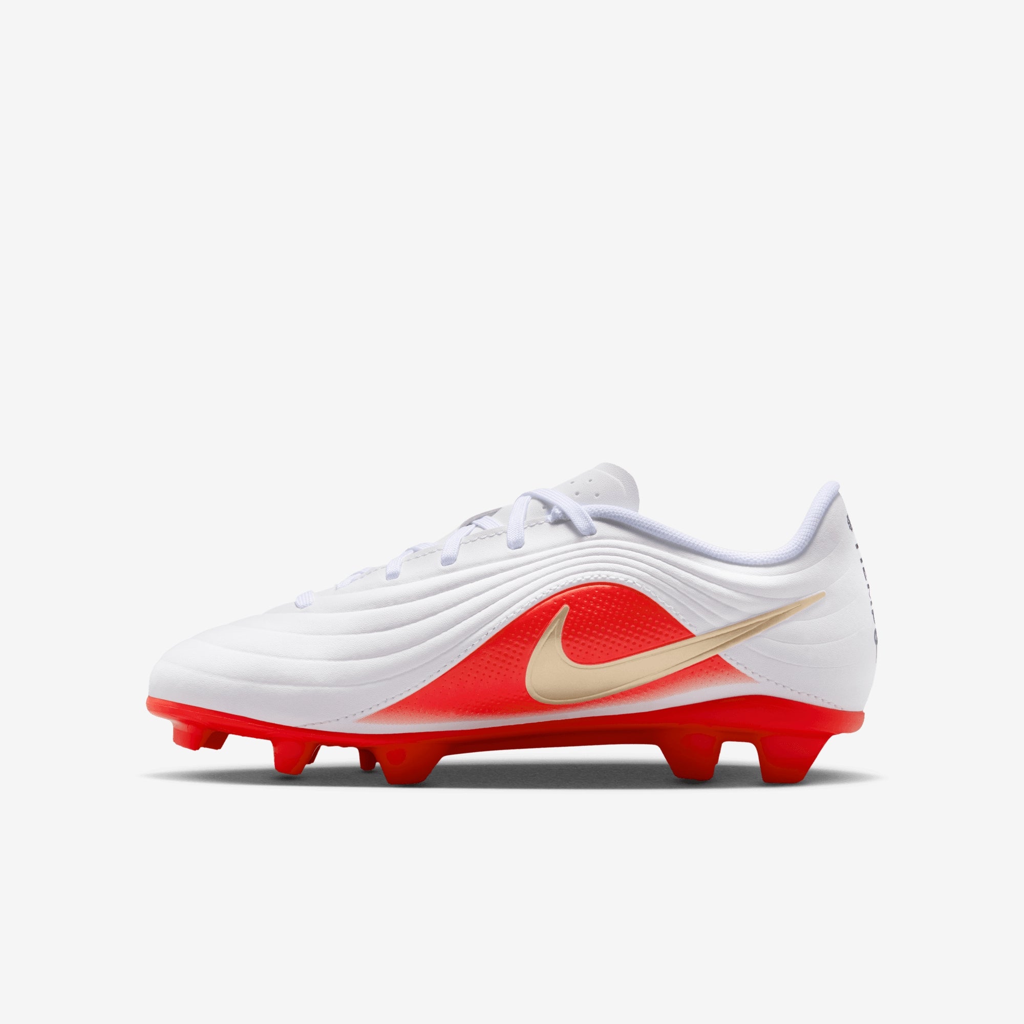 Nike Jr. Tiempo Maestro Club Big Kids' Multi-Ground Low-Top Soccer Cleats - White/Blur-Bright Crimson