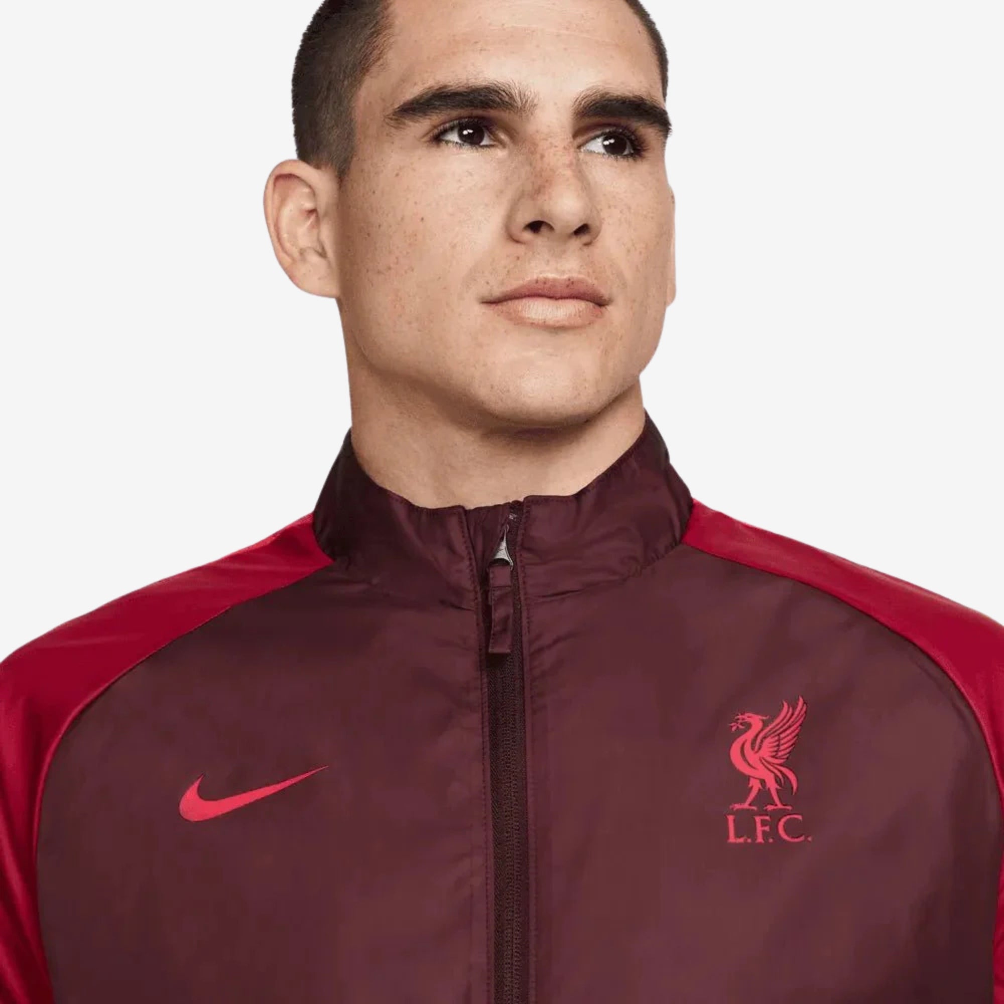 Nike Liverpool FC Repel Academy AWF Men's Full-Zip Soccer Windbreaker Jacket - Burgundy Crush/Tough Red/Siren Red