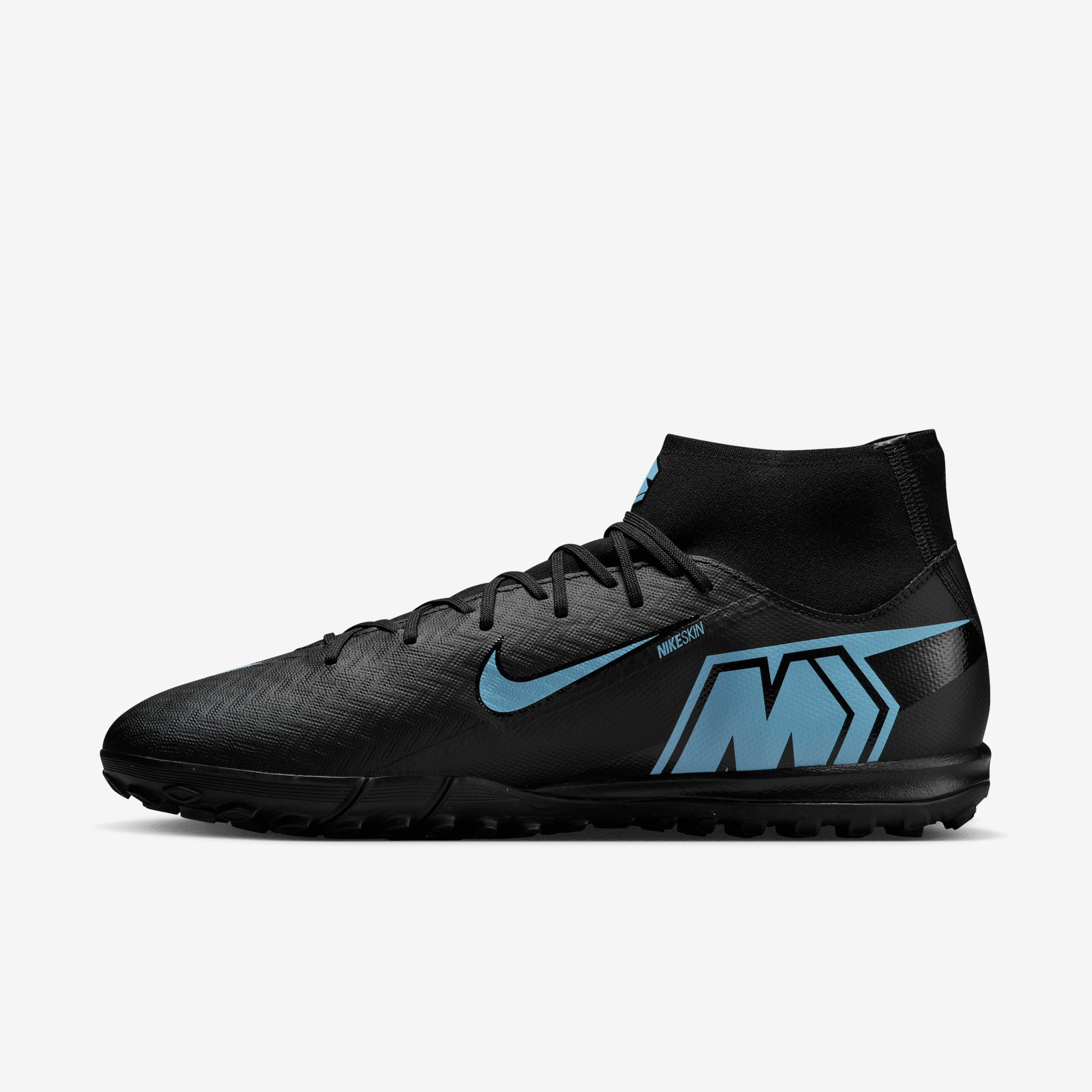 Nike Mercurial Superfly 10 Academy Turf High-Top Soccer Shoes - Black/Ice Blue