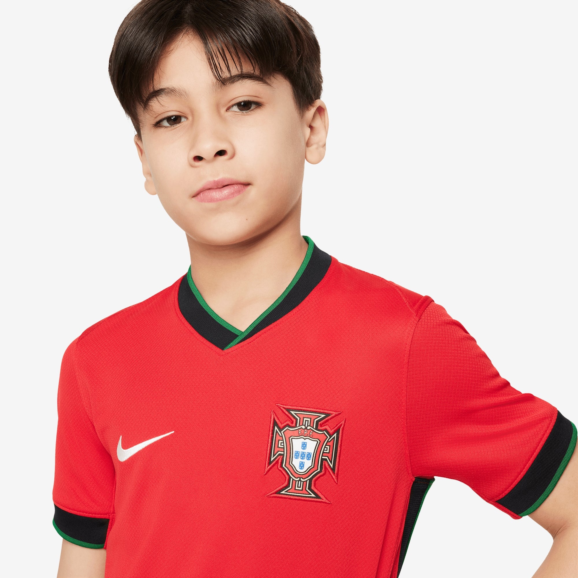 Nike Portugal (Men's Team) 2024/25 Stadium Home Big Kids' Dri-FIT Soccer Replica Jersey - University Red/Pine Green/Sail