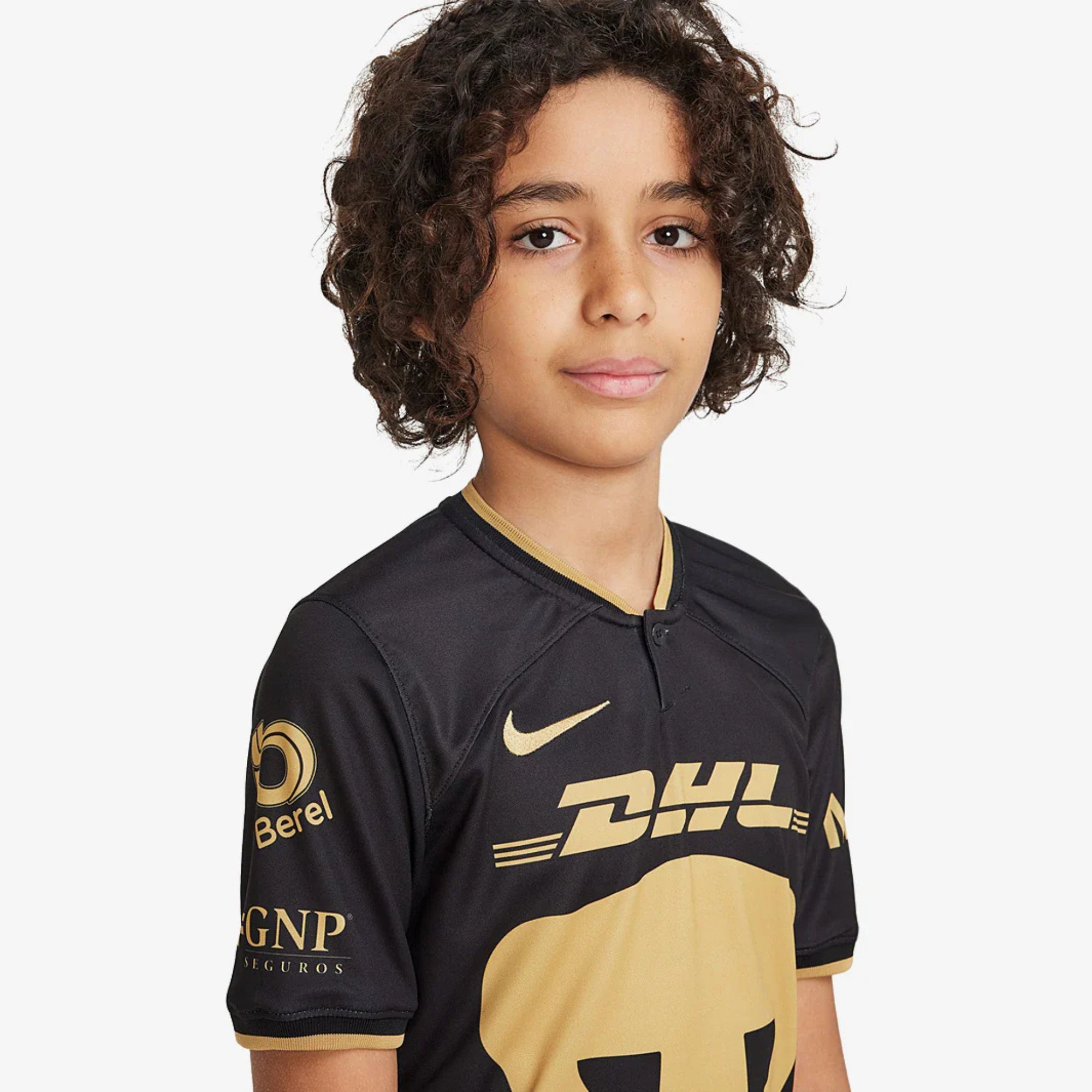 Nike Pumas UNAM 2022/23 Stadium Third Big Kids' Dri-FIT Soccer Replica Jersey - Black/Truly Gold/Truly Gold