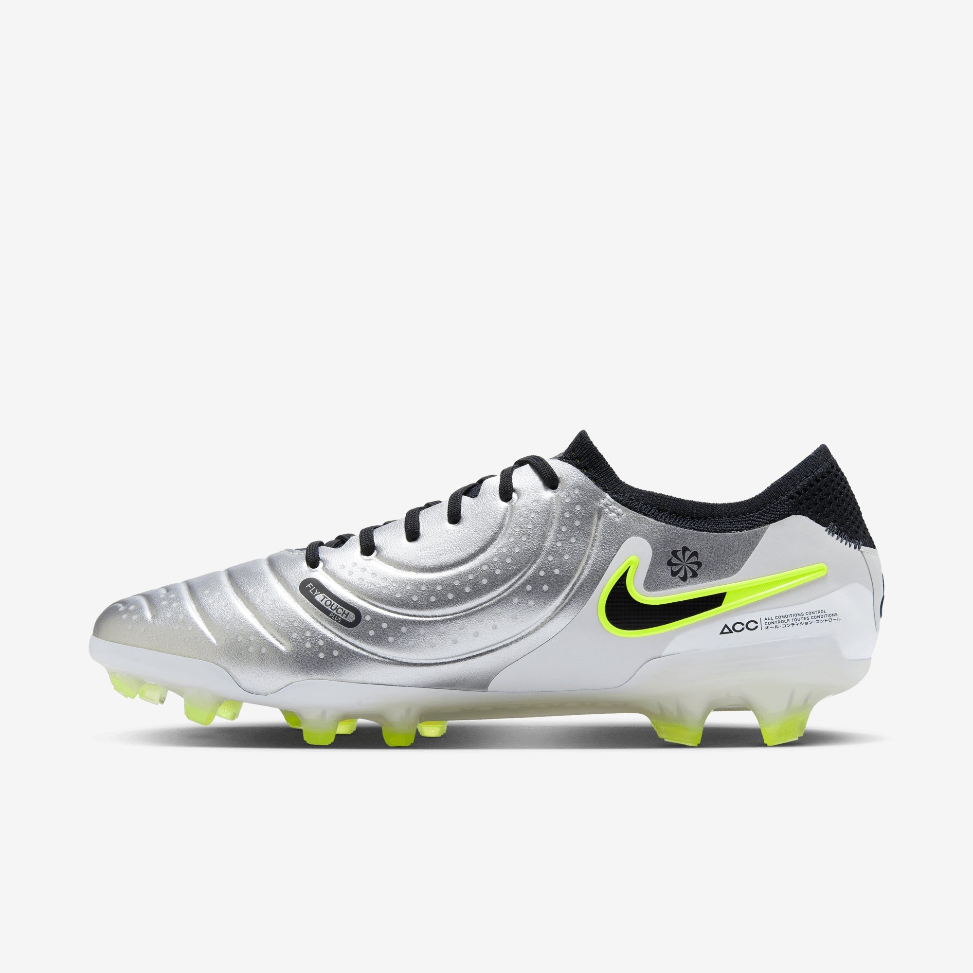 Nike Tiempo Legend 10 Elite FG Low-Top Soccer Cleats - Metallic Silver/Black-Volt