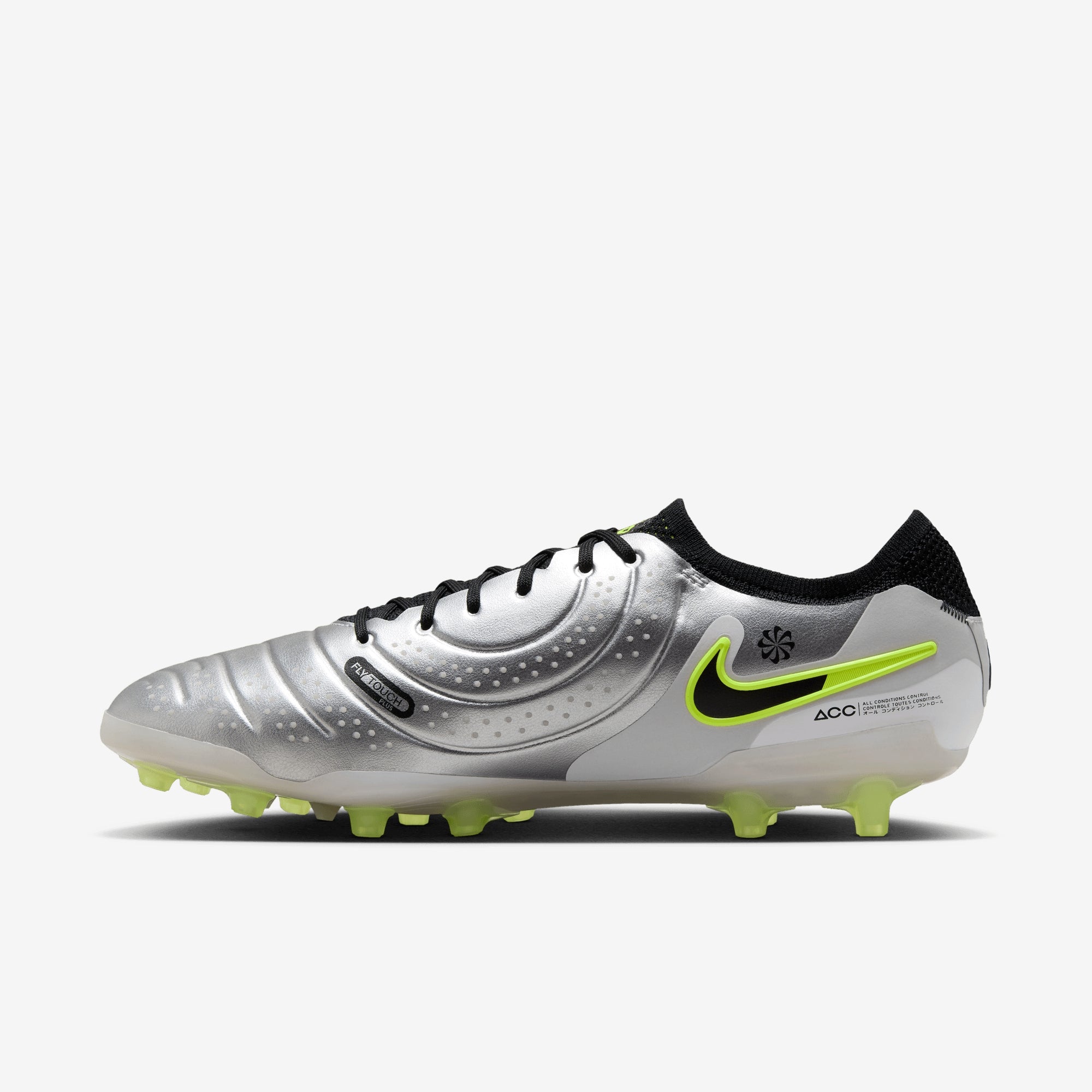 Nike Tiempo Legend 10 Elite AG Low-Top Soccer Cleats - Metallic Silver/Black-Volt