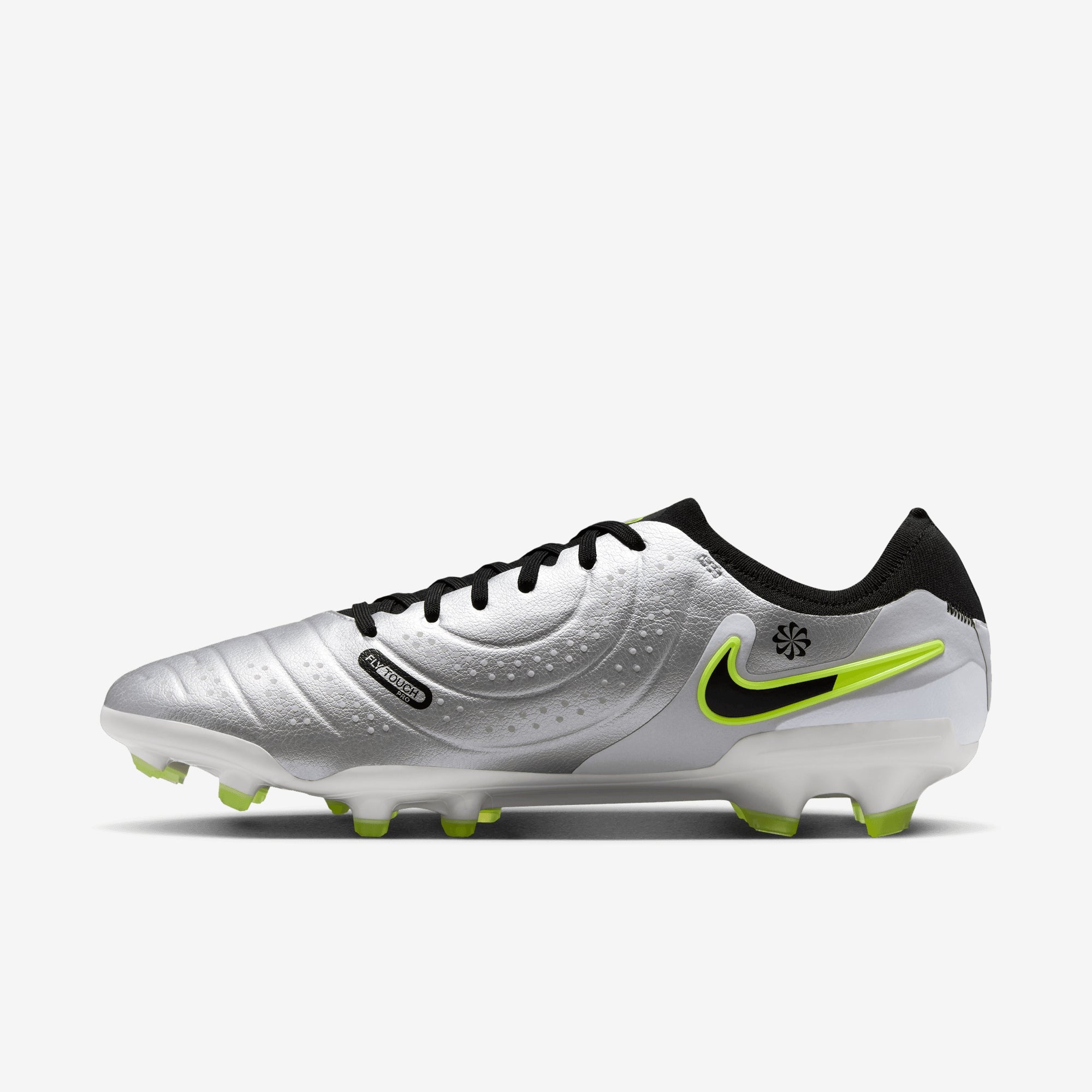 Nike Tiempo Legend 10 Pro FG Low-Top Soccer Cleats - Metallic Silver/Black-Volt