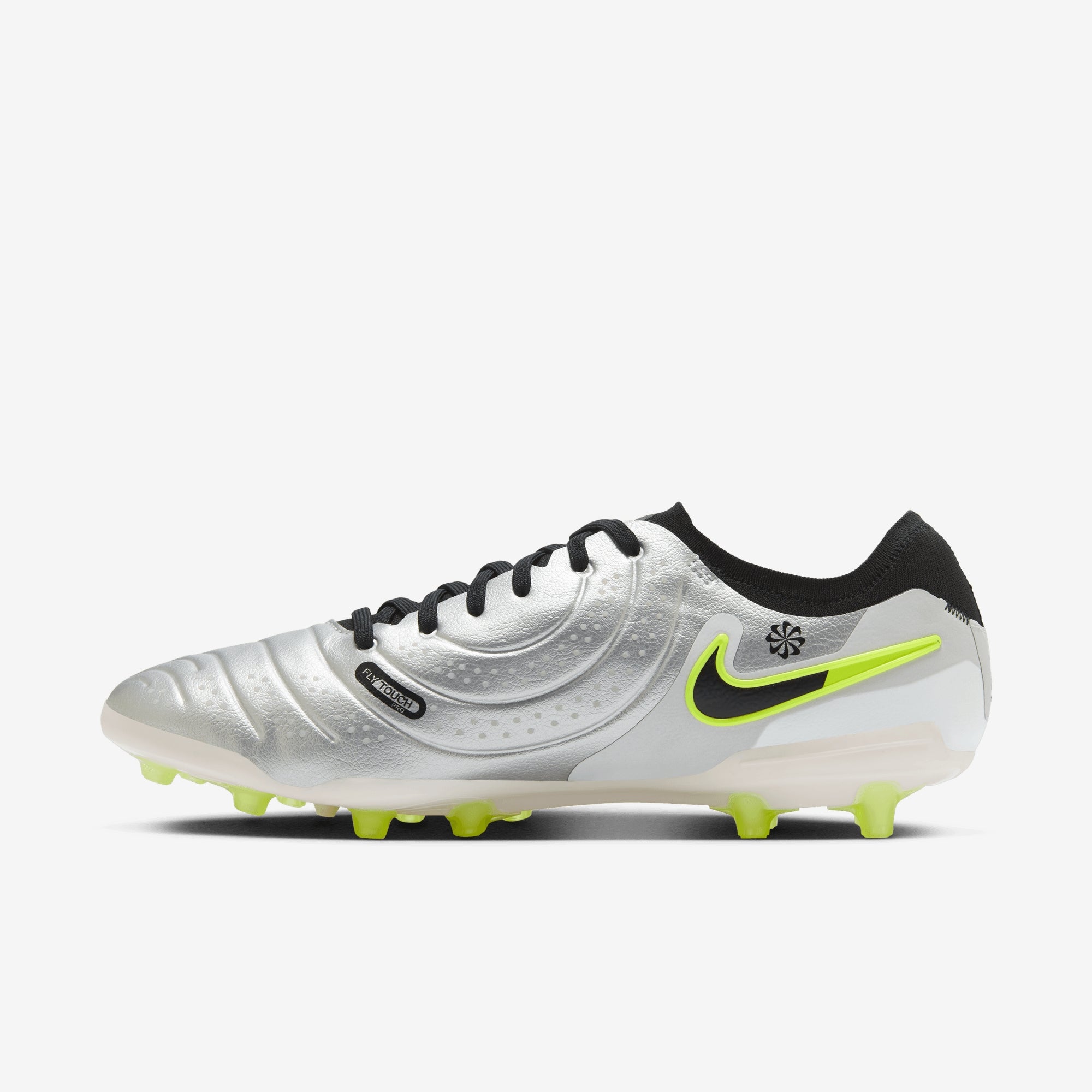 Nike Tiempo Legend 10 Pro AG Low-Top Soccer Cleats - Metallic Silver/Black-Volt