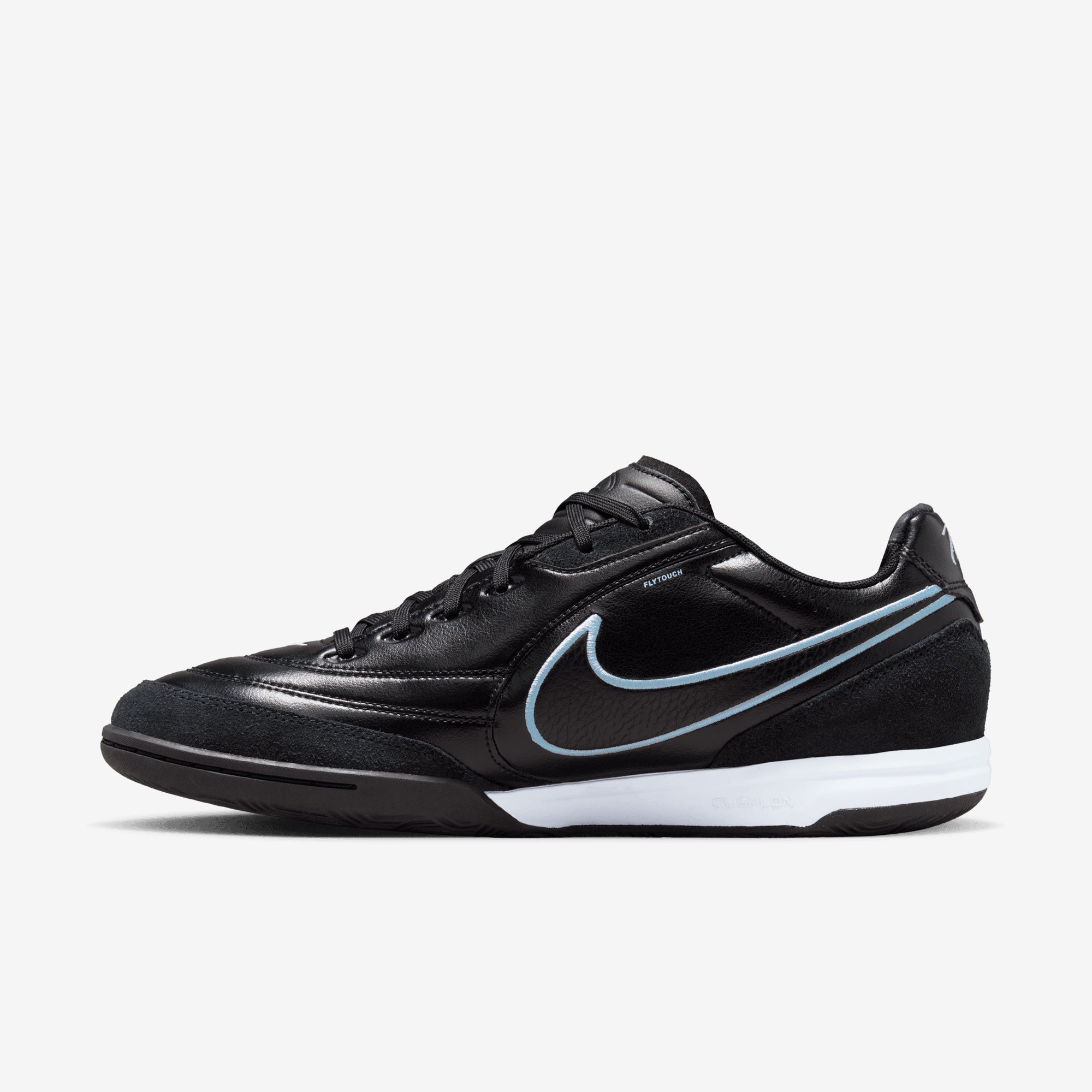 Nike Tiempo Streetgato Indoor/Court Low-Top Soccer Shoes - Black/Obsidian-Ice Blue