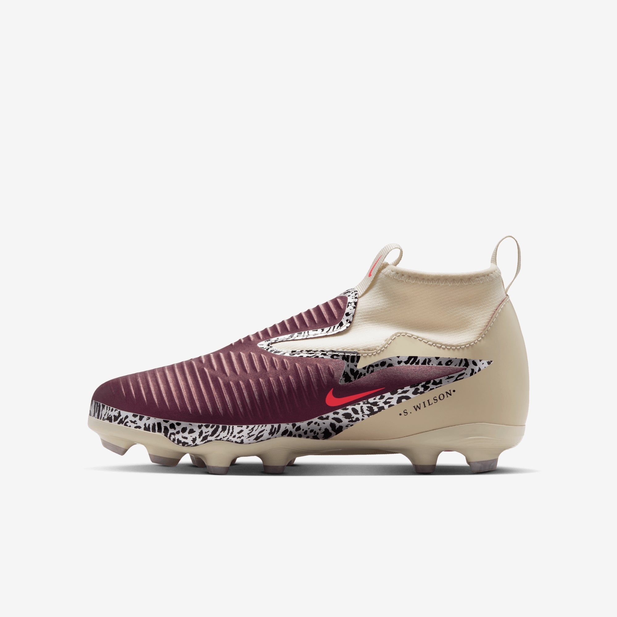 Nike United Jr. Phantom 6 High Academy Big Kids' Multi-Ground Soccer Cleats - Burgundy Crush/University Red-Fossil