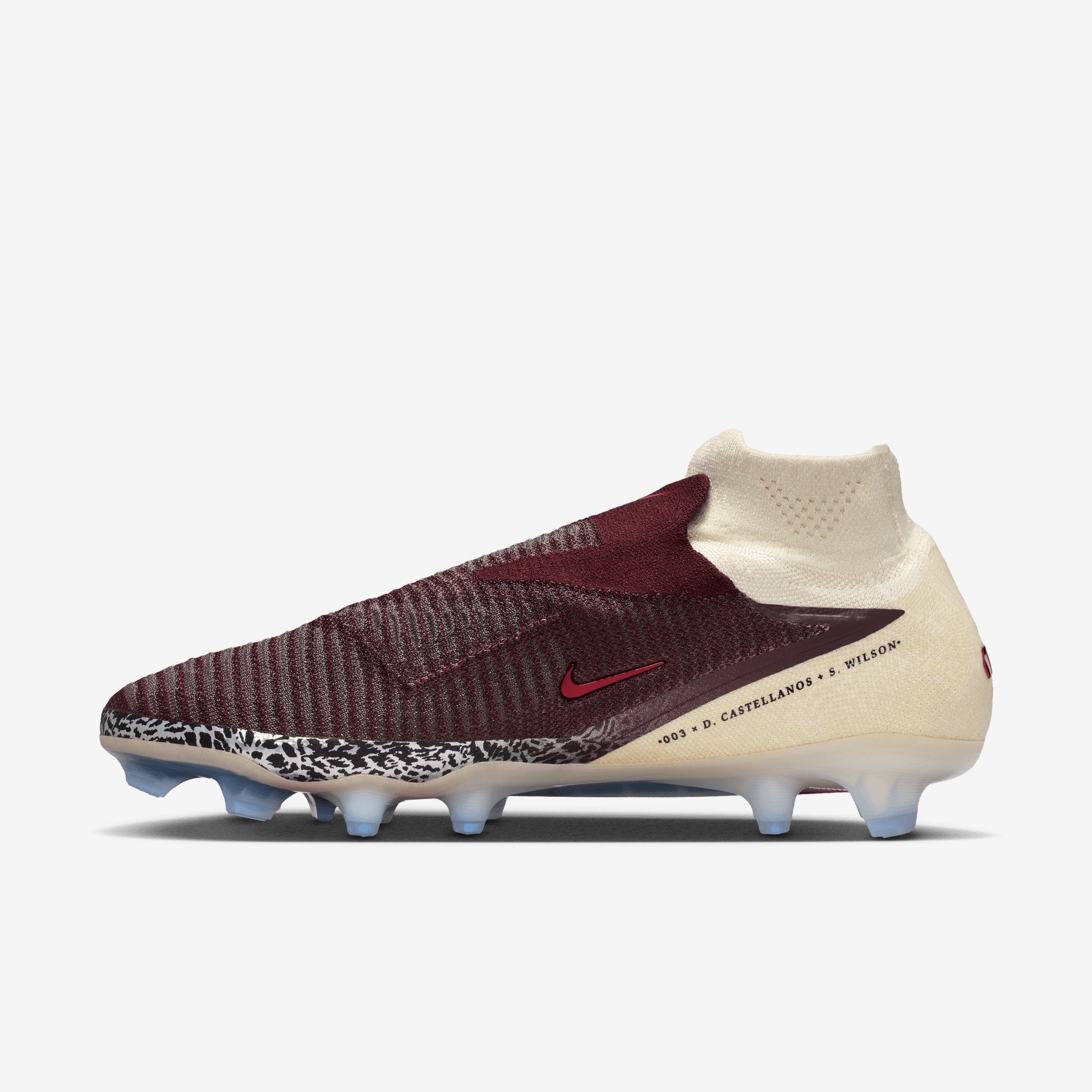 Nike United Phantom 6 High Elite Firm-Ground Soccer Cleats - Burgundy Crush/University Red-Fossil