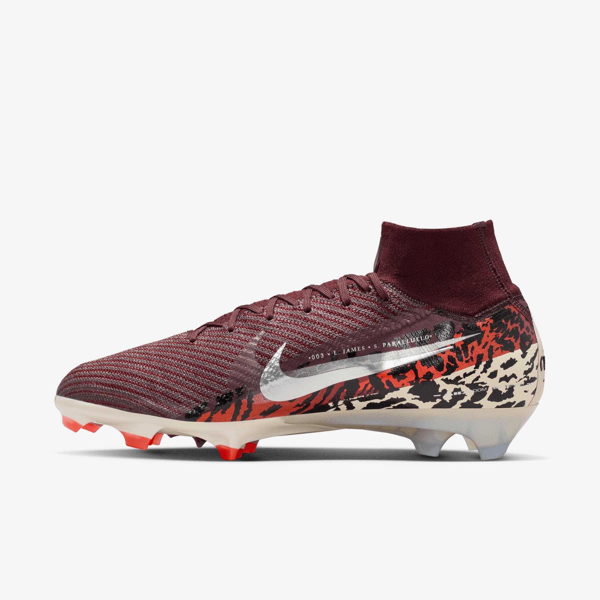 Nike United Superfly 10 Elite Firm-Ground High-Top Soccer Cleats - Burgundy Crush/Metallic Silver