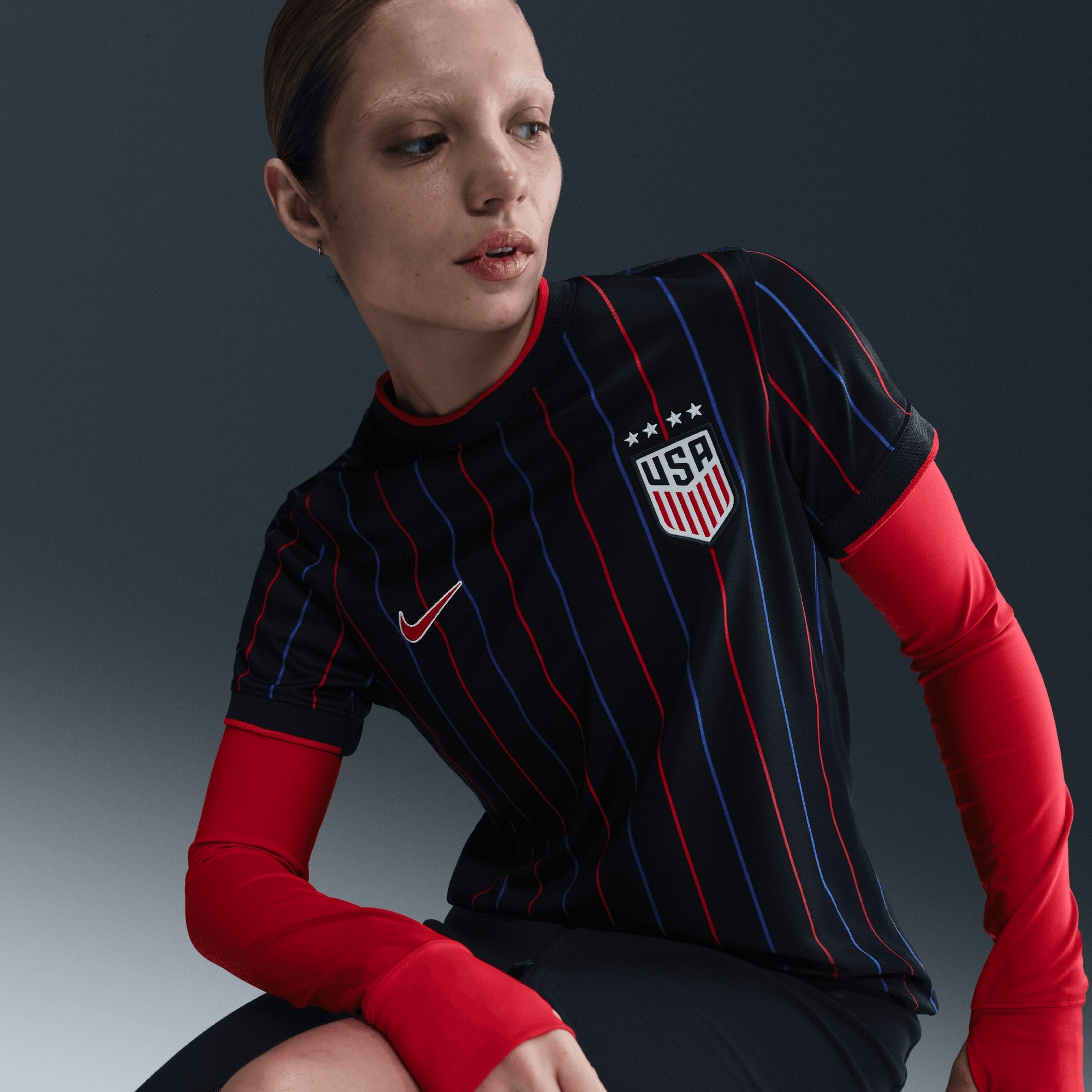 Nike USWNT 2025 Stadium Away (Women's Team) Women's Dri-FIT Soccer Replica Jersey - Obsidian/Challenge Red/Challenge Red